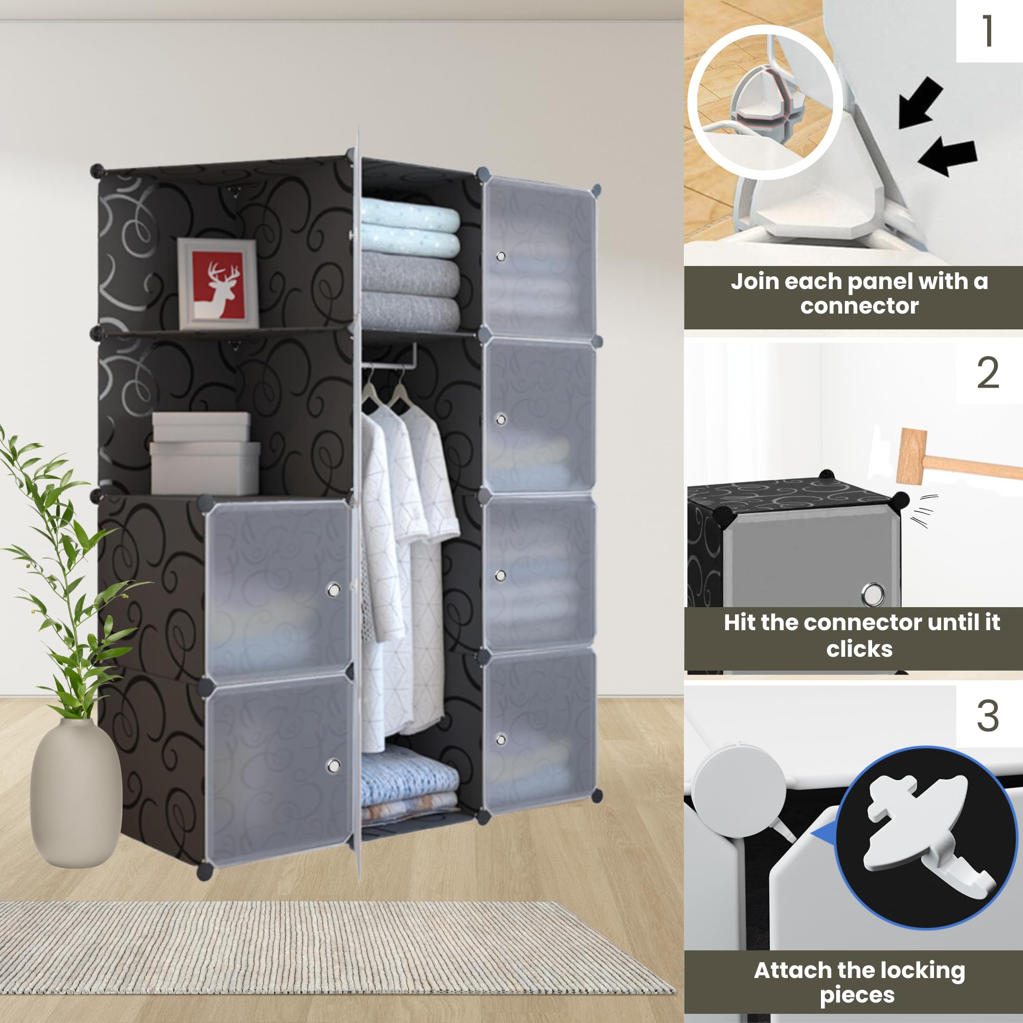 Armadio Modulare Per Bambini XOKOTAKI - 16 Moduli, 140x140 Cm, Con Ante A Tema Animali, Facile Da Montare - Foto 9