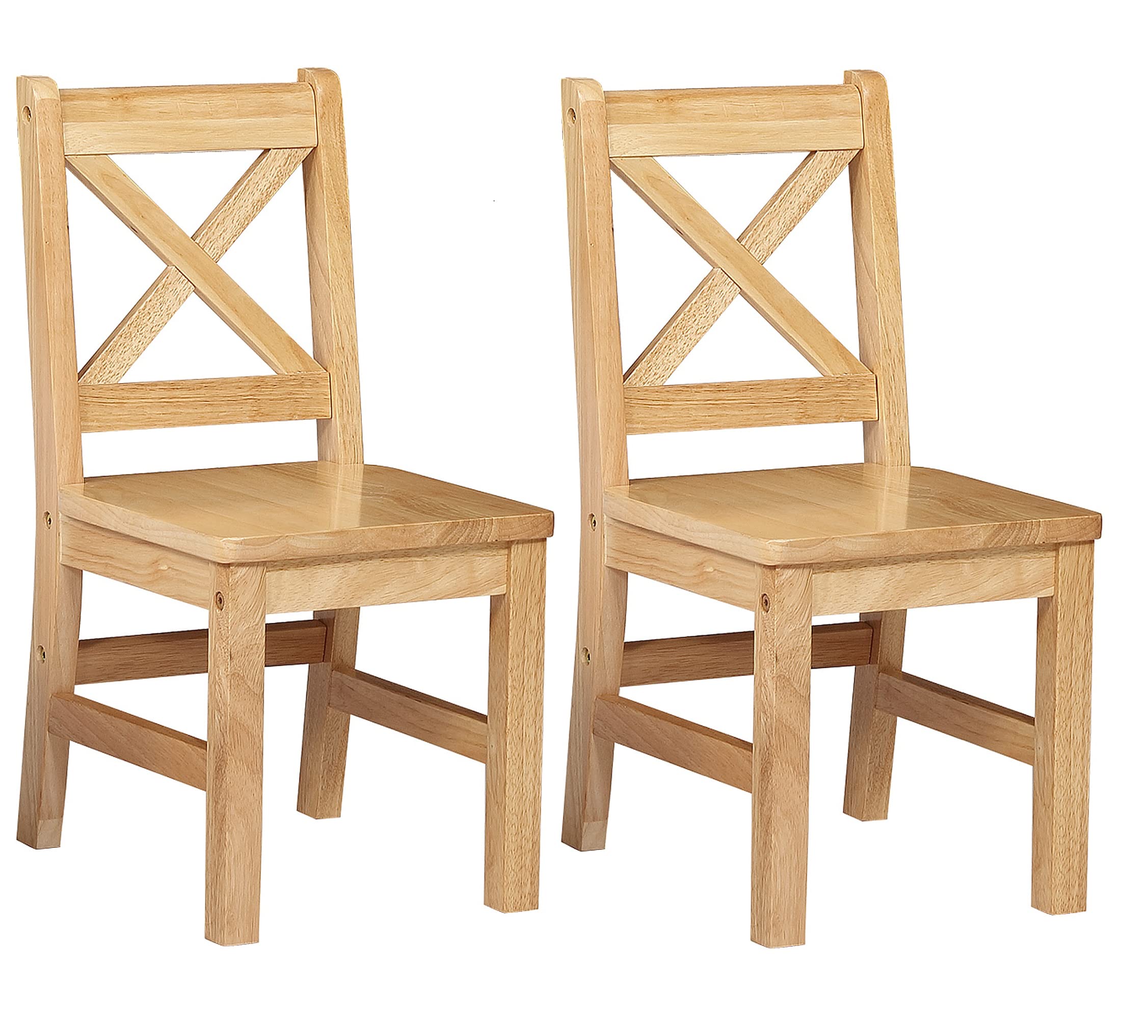 eHemco Solid Hard Wood X Back Kids Chair, Natural, Set of 2