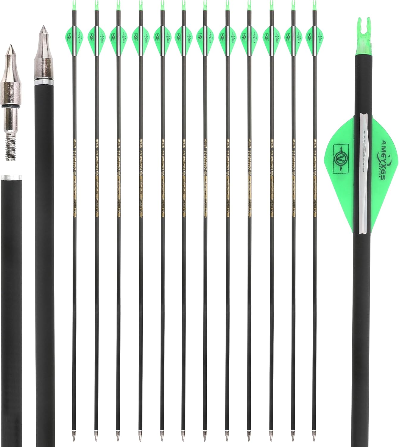 wolfman 30" Pure Carbon Arrows Archery Practice Hunting Arrows Spine 300 350 400 500 600 with Removable Tips Targeting Arrows for Compound & Recurve & Long Bow 6/12pcs