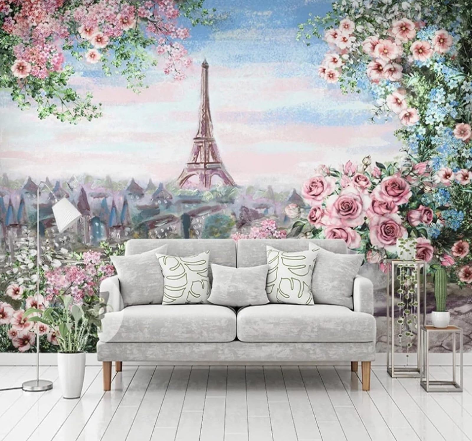 Xlming 350Cm×256Cm(B×H) Hand Drawn Beautiful Watercolour Flowers City Architecture 3D Wallpaper Luxury Home Dining Decor Paste Sofa Living Room The Wall For Bedroom Mural-350Cm×256Cm