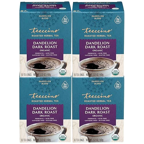 Teeccino Té de diente de león, tostado oscuro, té de hierbas rico y tostado sin cafeína y prebiótico con raíz de diente de león desintoxicante, 10 disponible en Yaxa Costa Rica