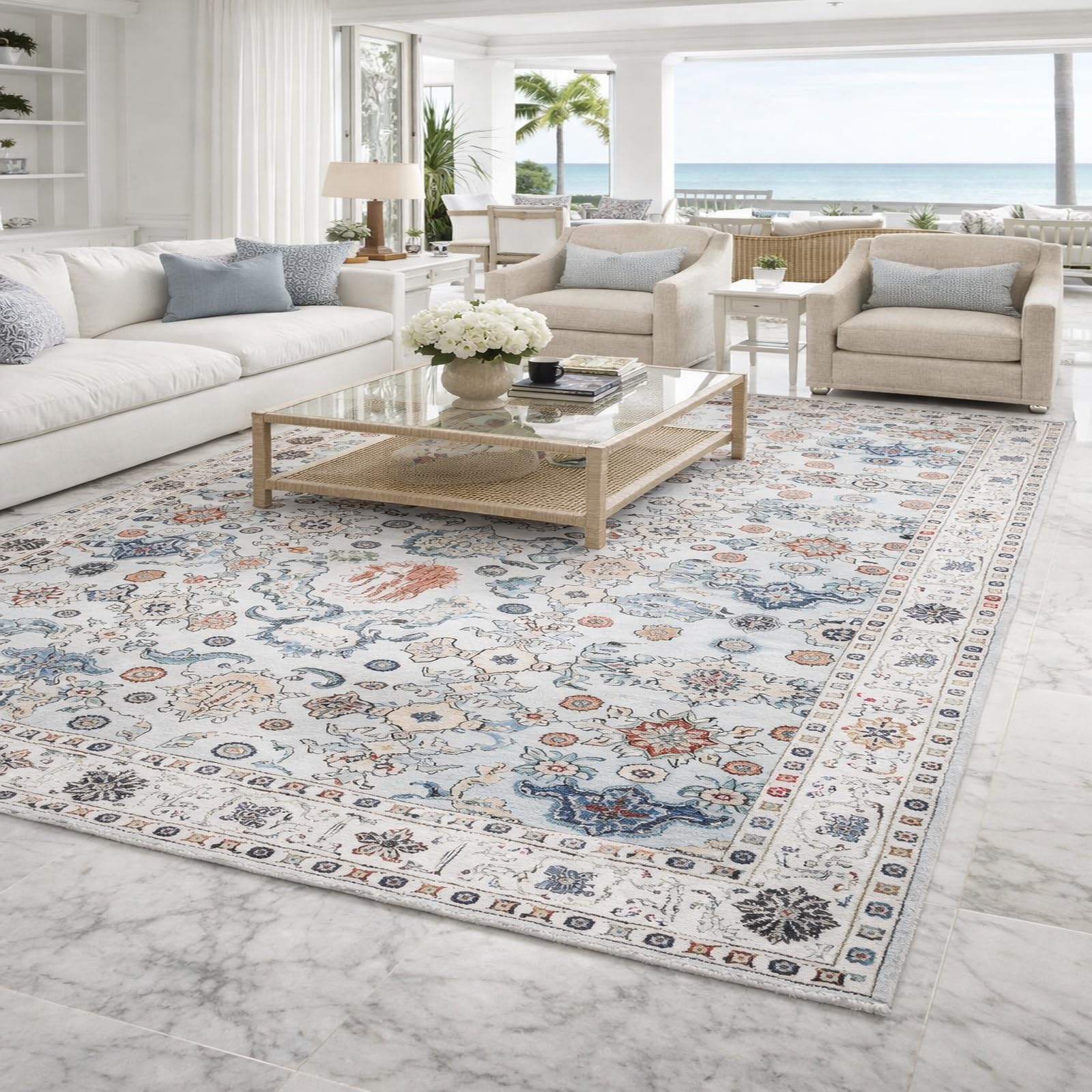 Tapis de salon à poils ras vintage oriental 120x200 cm facile à nettoyer