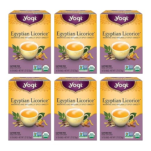 Yogi Tea - Egyptian Licorice Tea (6 Pack) - Warming and Naturally Spicy Sweet - Soothing and Caffeine Free - 96 Organic Herbal Tea Bags