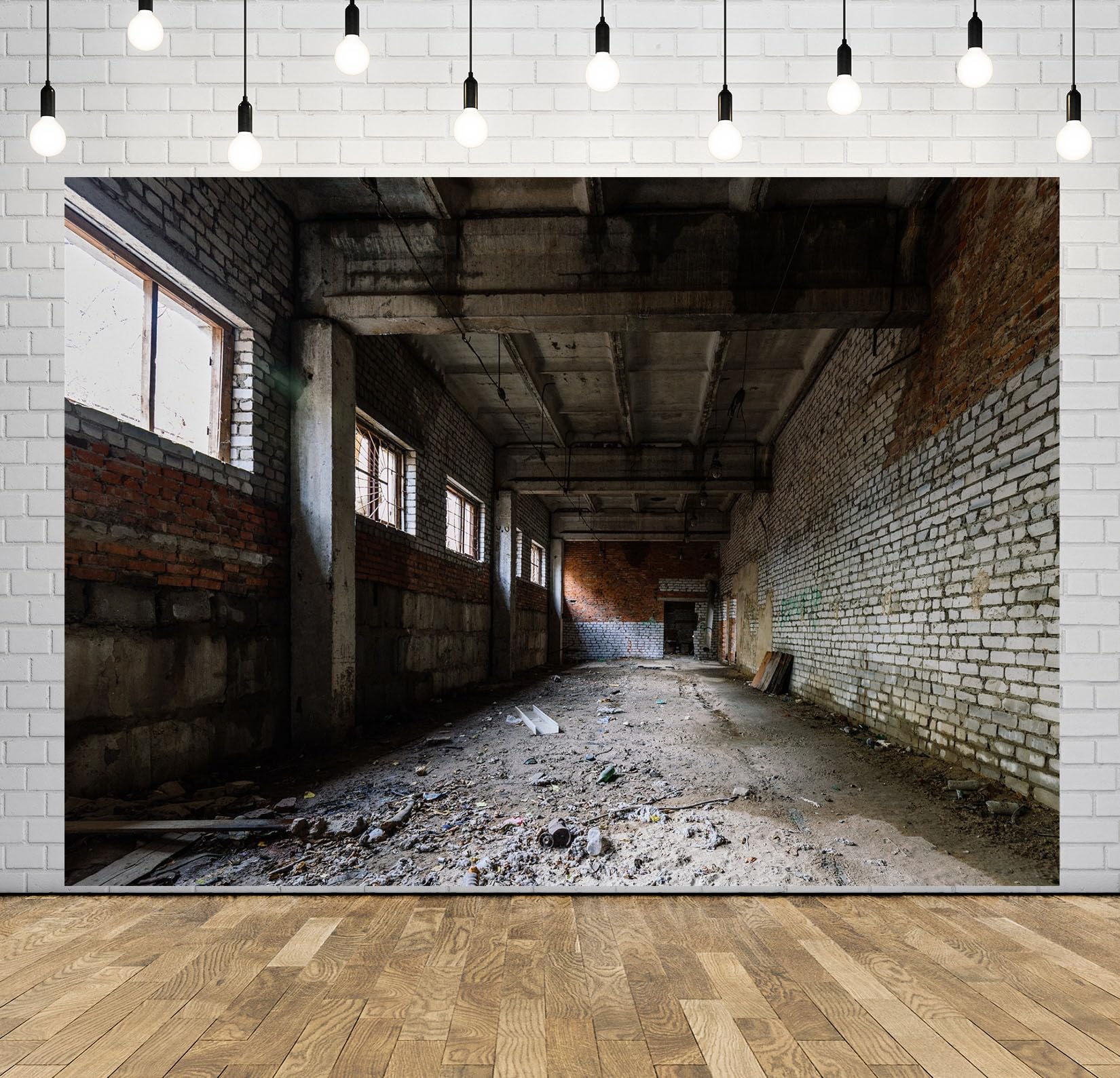 12x10FT (3.6x3m) Capannone Industriale Abbandonato Sfondo Fotografico | Passaggio Di Fabbrica Vuoto Fondale In Tessuto,Pareti In Mattoni Travi Di Cemento,Per Eventi Industriali,Photo Booth