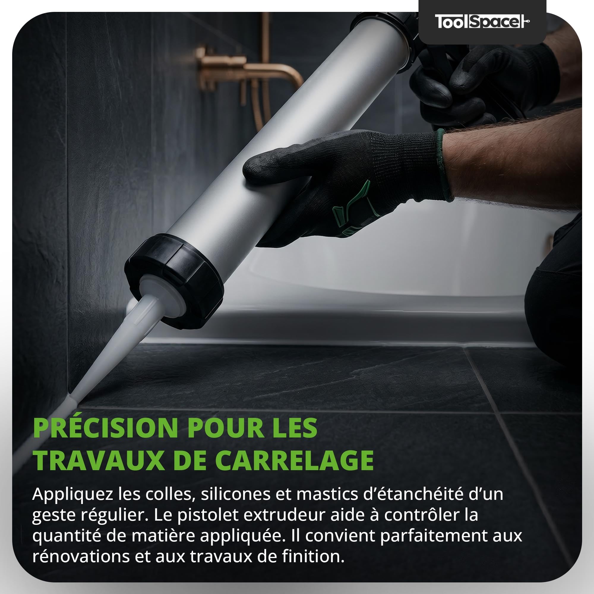 ToolSpace Pistolet à Cartouche Presse à Mastic Extrudeuse Silicone Applicateur Usage Intensif pour Colles Mastics Joints Mortiers Résines Antirouille Ergonomique - 600 ml en Aluminium