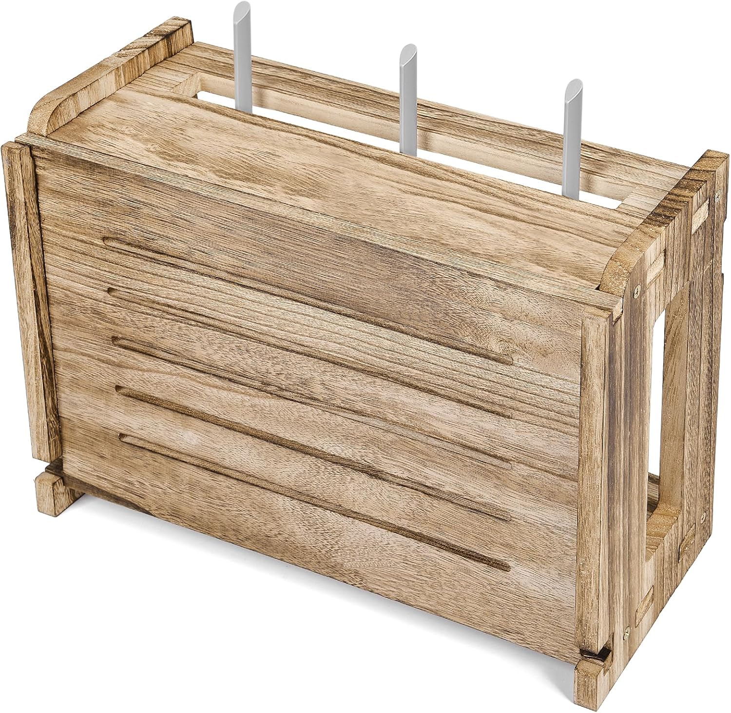 Wooden Router Shelf Wall Mount WiFi Router Storage Box Modem Cable Router Cover Organized Power Strip Cable Management Hider Rack 14.9 * 9.8 * 5.6 in (L* H * W)