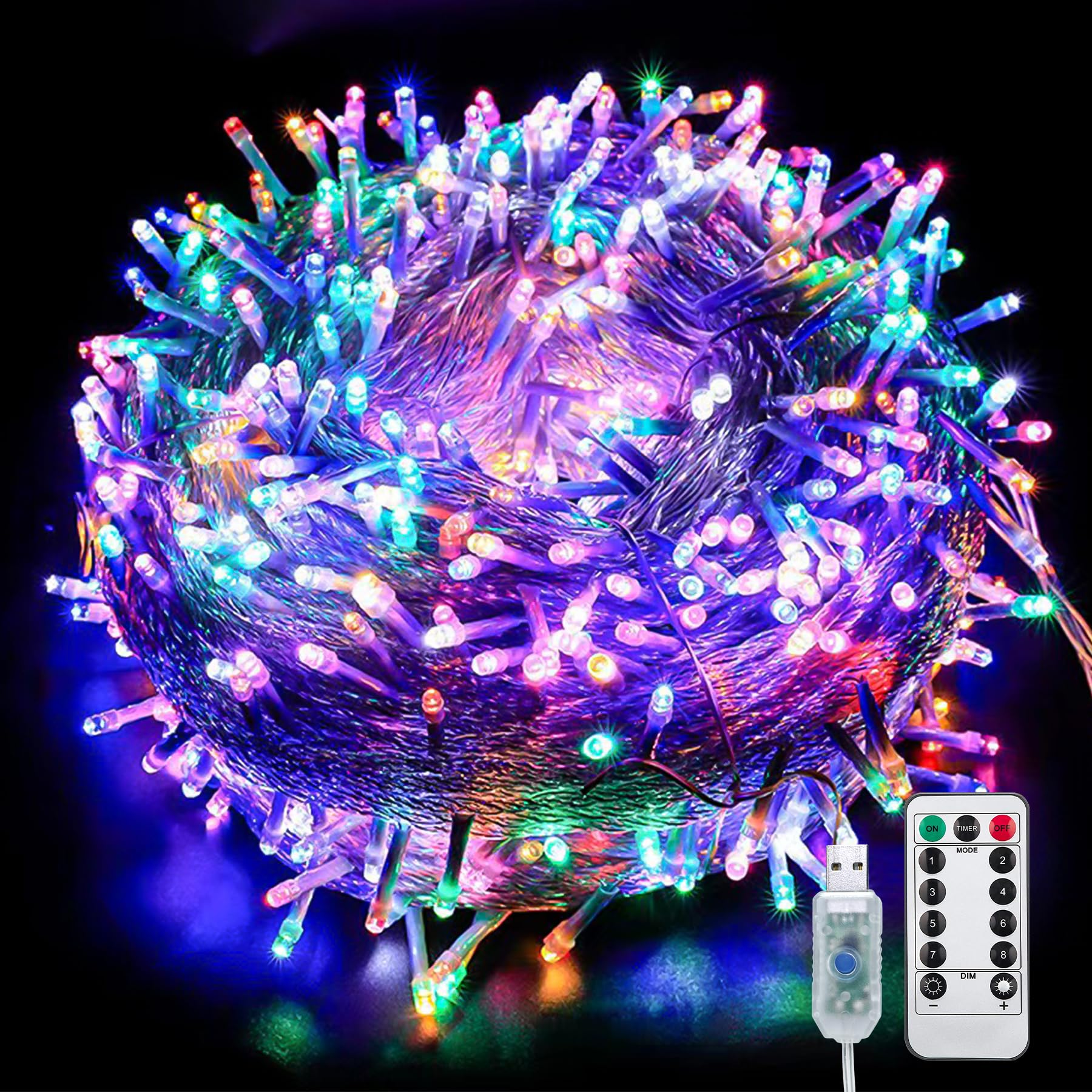 Guirnalda de luces de petardo, 200 LED, luz estrellada, 8 modos USB con control remoto, impermeable, para interiores y exteriores, luces decorativas para camping, dormitorio, boda, fiesta