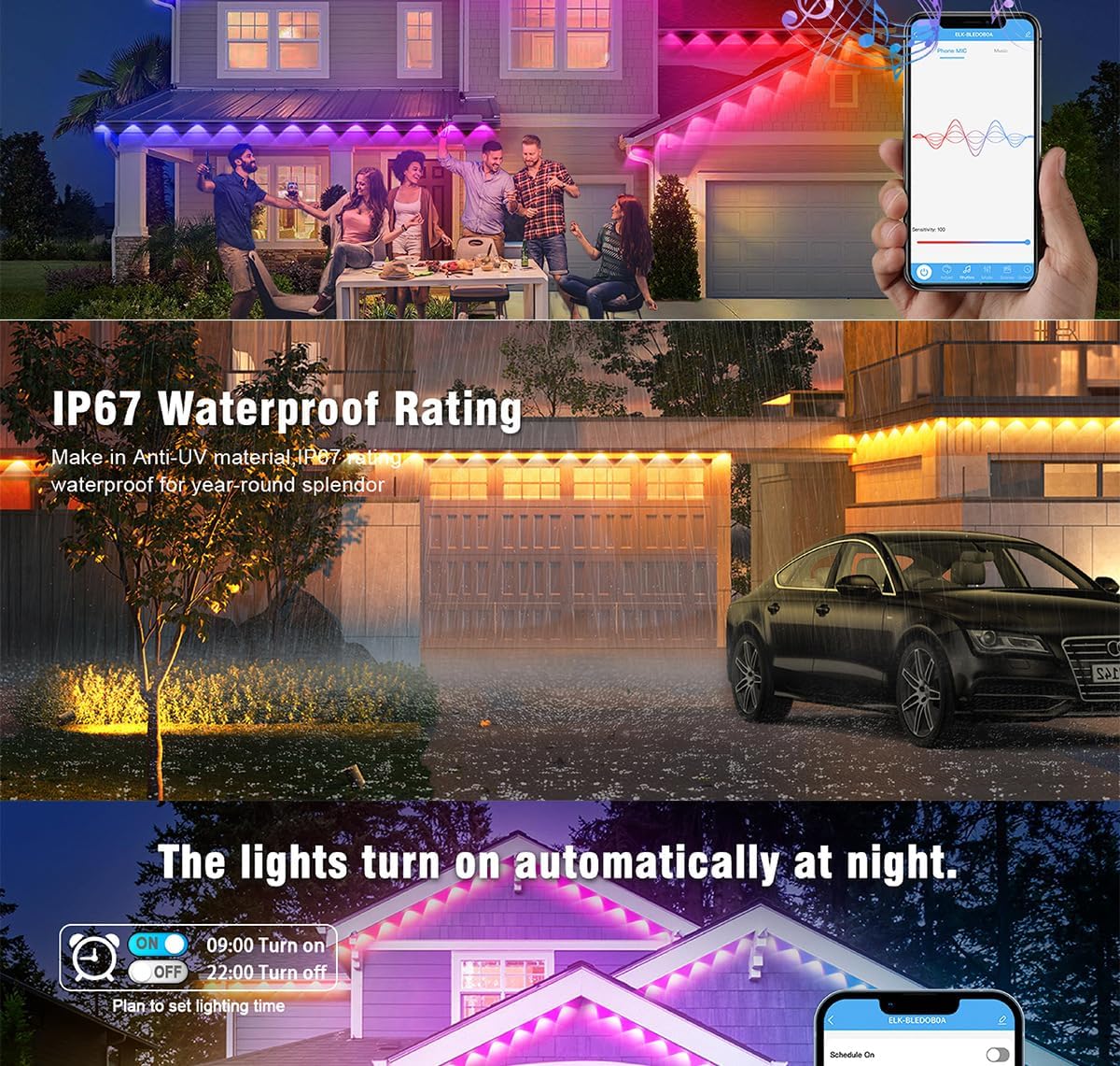 Bluetooth Permanent Outdoor RGB Intelligent Colorful Eaves led Lights,App and Remote Control,DIY Scene Modes,Waterproof,for Christmas,House Decorations,100ft. (US)