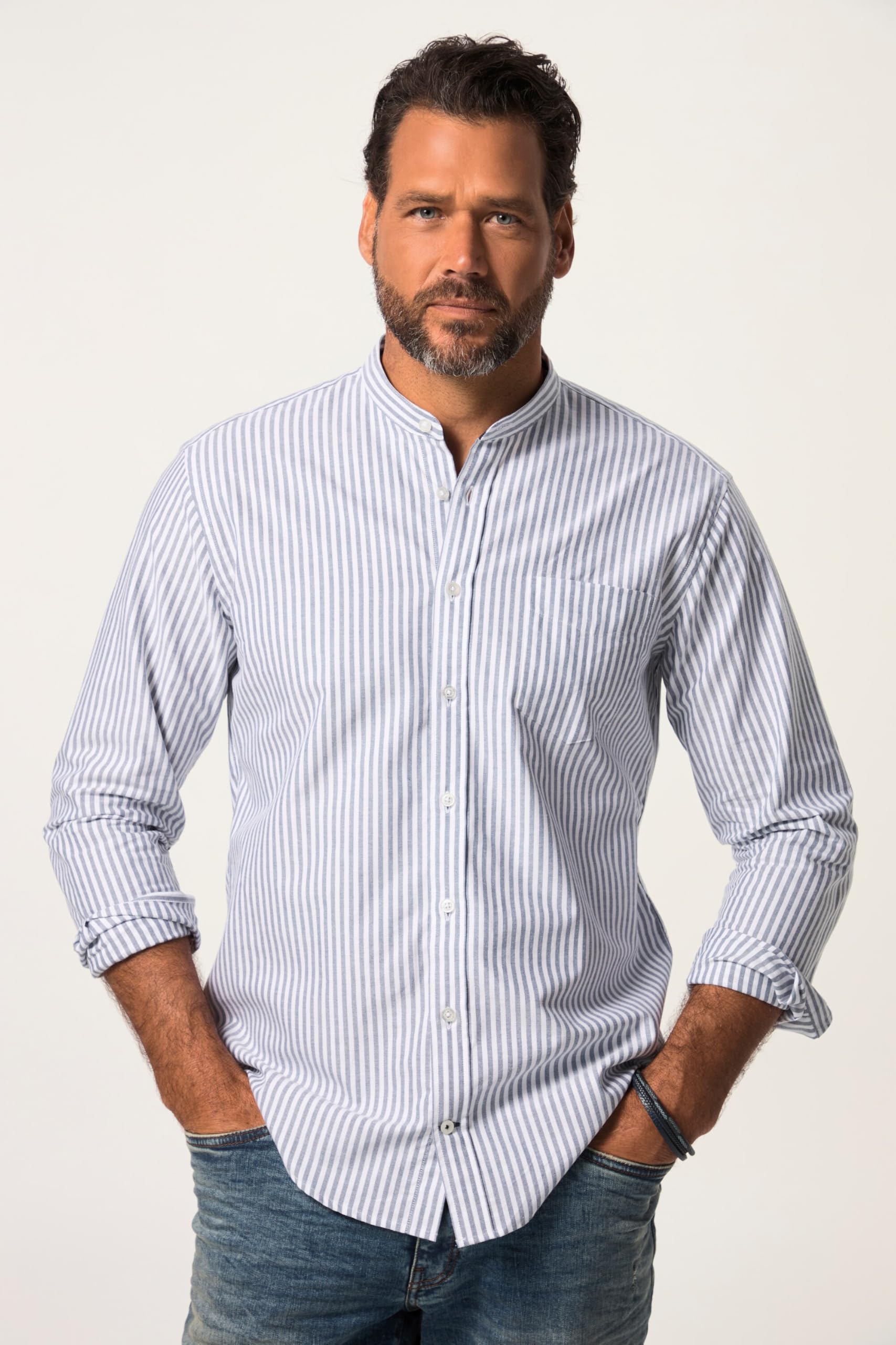 JP 1880 Camicia A Righe Colletto Alto MF Oxford 1/1 Camicia Uomo