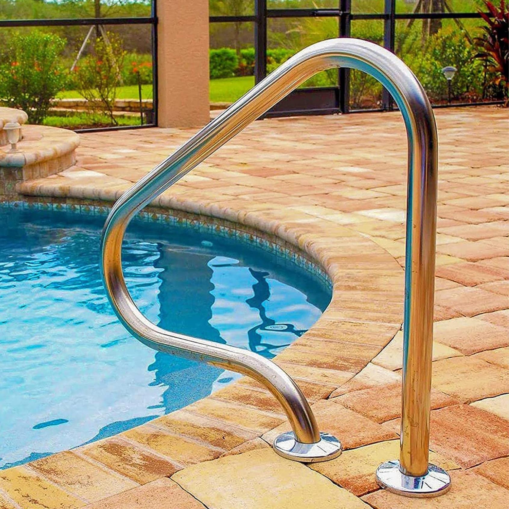 Pince de piscine extérieure en inox pour escalier de jardin et bassin de baignade