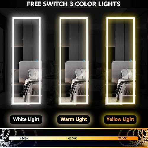 Miniatura 5 de LVSOMT Armario de joyería con espejo LED armario organizador de joyas montado en la paredpuerta espejo iluminado de longitud completa con