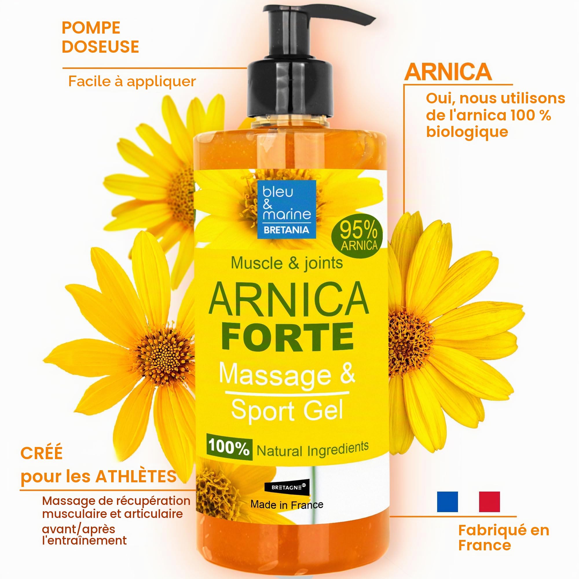 Gel Concentré Arnica, FORTE, 100% extrait d'Arnica BIO, Fatigue Articulaire, Gel de Massage Muscles, Articulations, Hydratant, Post-entraînement 2000 g
