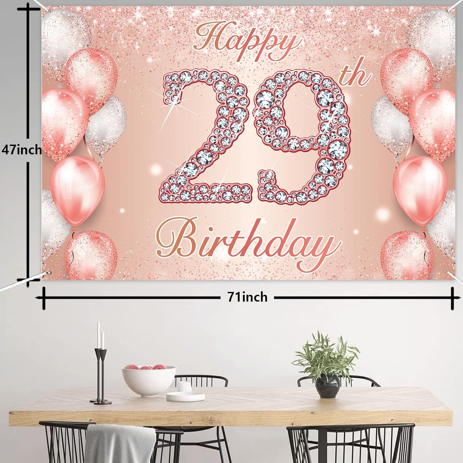 Happy 29th Birthday Rose Gold Banner Cheers to 29 Years Old Backdrop Confetti Balloons Theme Decor for Women 29 Years Old Pink Birthday Party Decorations Bday Supplies Background Favors Gift Glitter - Image 2