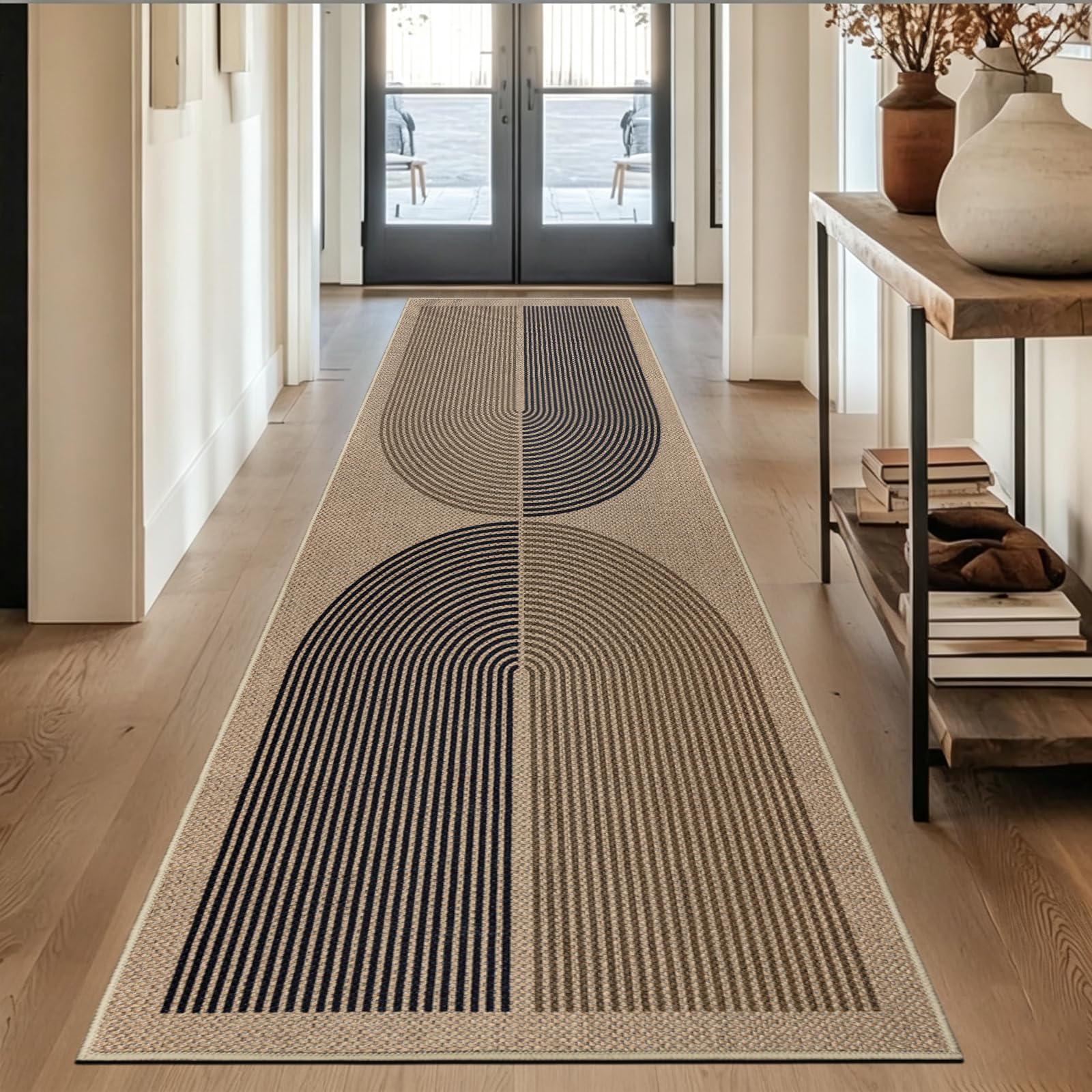 Alfombra para cocina y entrada de 80x240 cm lavable en negro y marrón