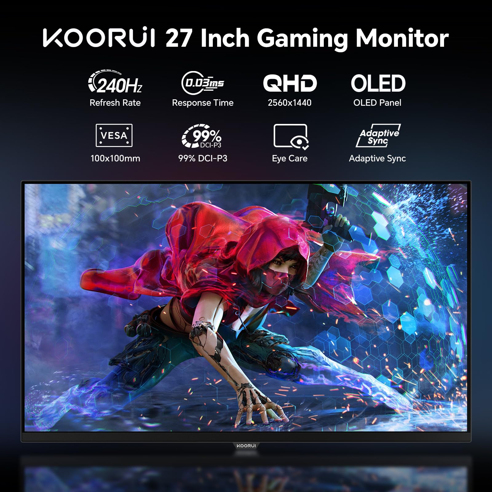KOORUI S2721XO 27 Inch Gaming Monitor, 240Hz, QD-OLED, QHD 1440P