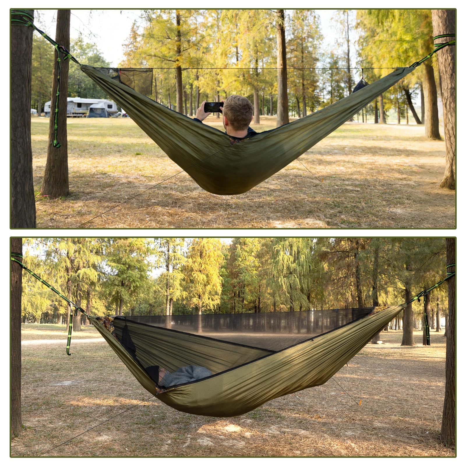 Night Cat Hängematte Outdoor mit Moskitonetz: Camping Hängematte XXL Leicht mit Aufblasbarer Isomatte für 1 Personen für Reise Trekking und Draußen