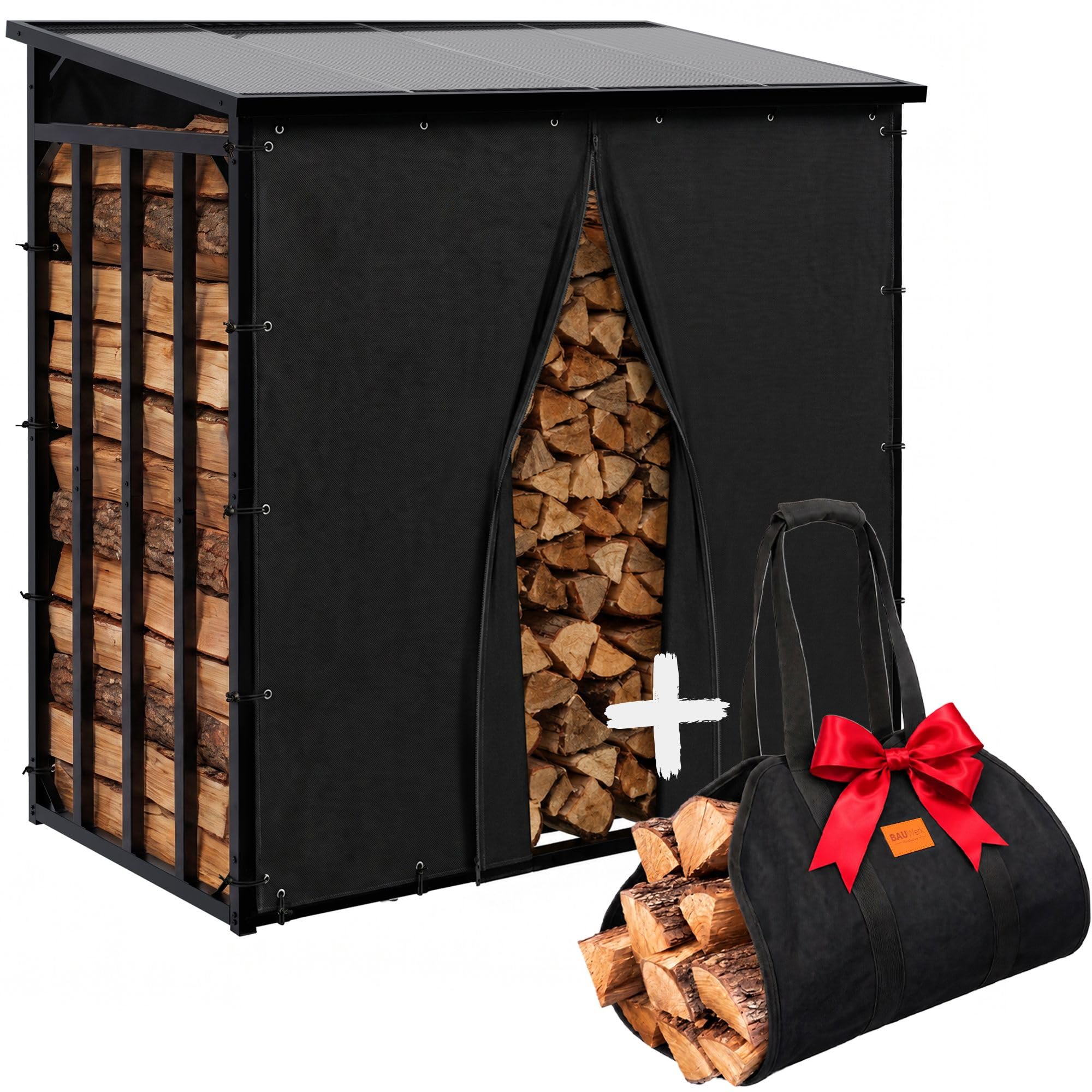 CLP Portalegna da Esterno 189x100x187 cm Desmond, deposito in Acciaio, Telo 600D Poliestere, Borsa Porta Legna in Regalo Dimensione 180 cm
