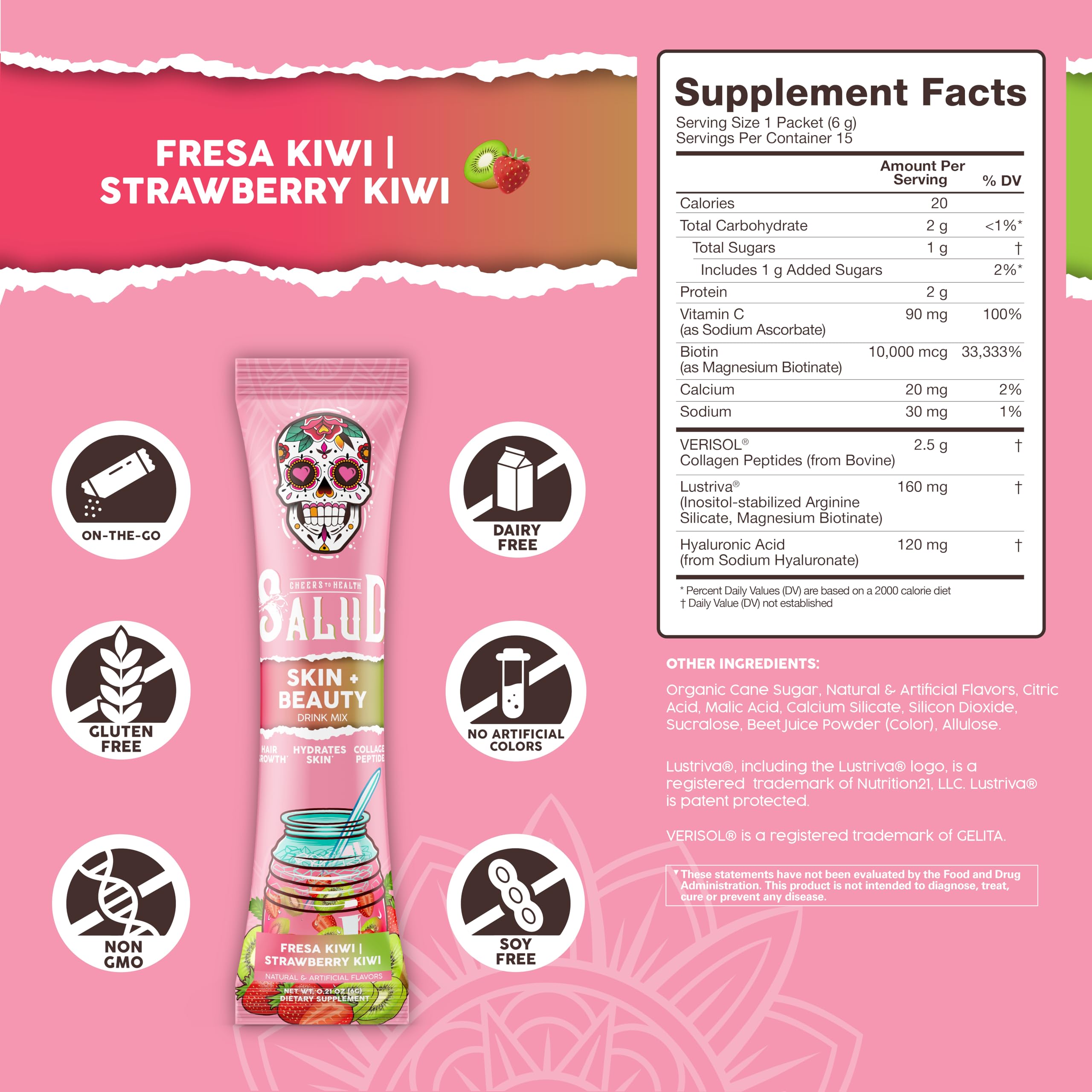 Salud 2-in-1 Skin + Beauty Drink Mix, Strawberry Kiwi — Amazon image 3