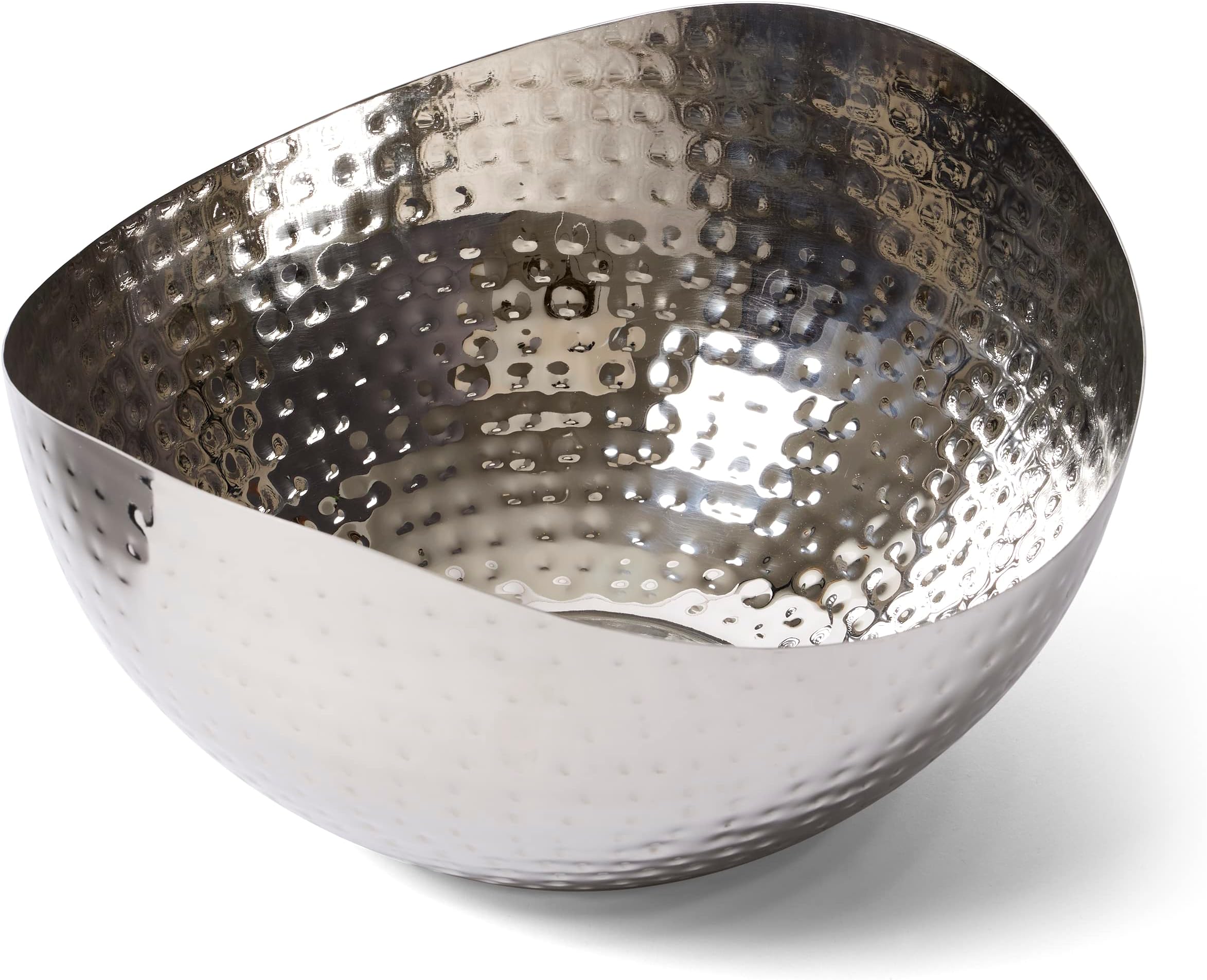 Large Decorative Bowl, Stainless Steel Salad Serving Fruit Bowl, Hammered Centerpiece Bowl (10” Round)