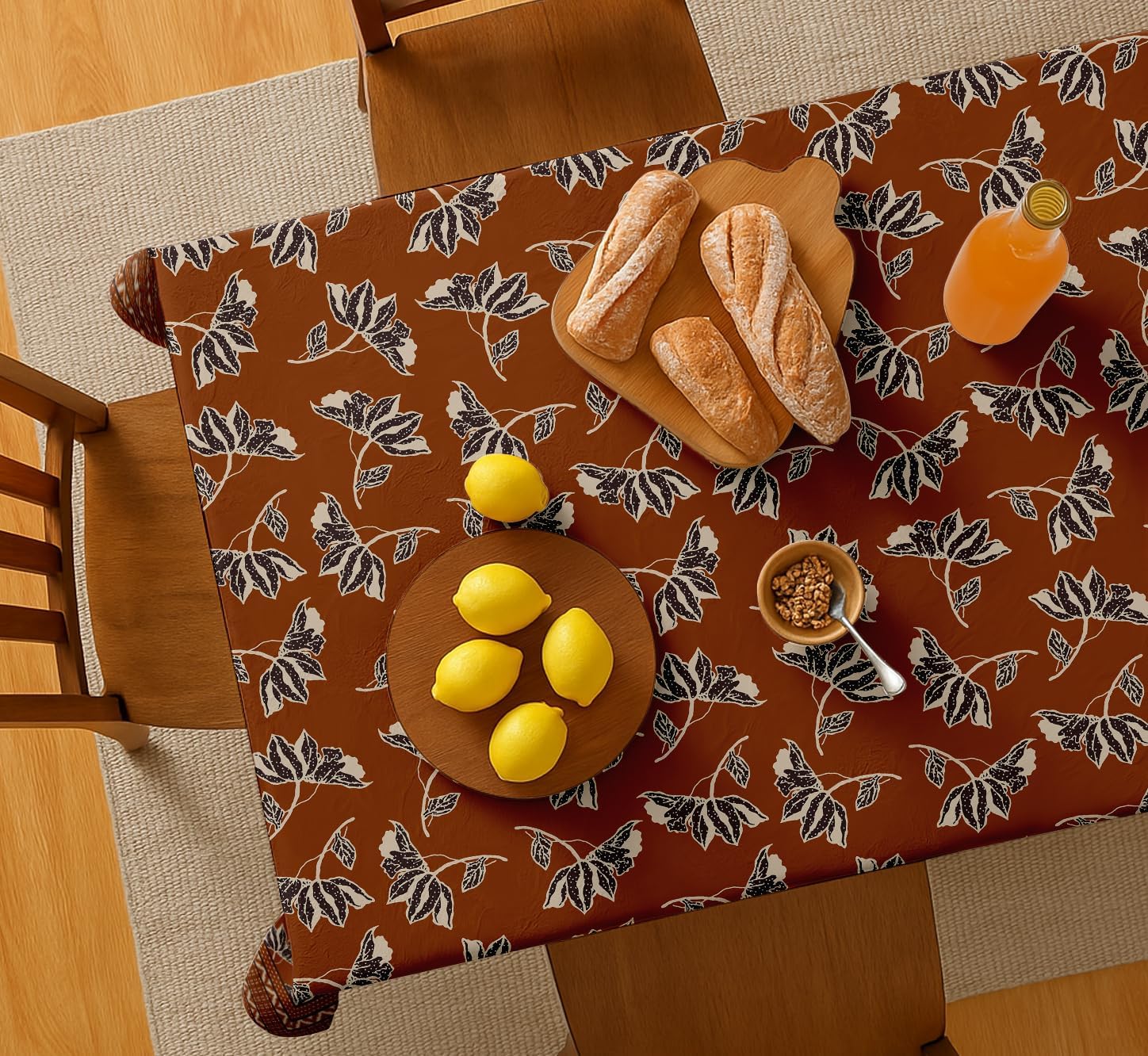 Floral Design Tablecloth- Brown 60x60 Inch Cotton Twill Dining Table Cover, Perfect for 4 Seater Tables, Durable, Protective & Washable, Ideal for Everyday Use, Festive Occasions & Gathering