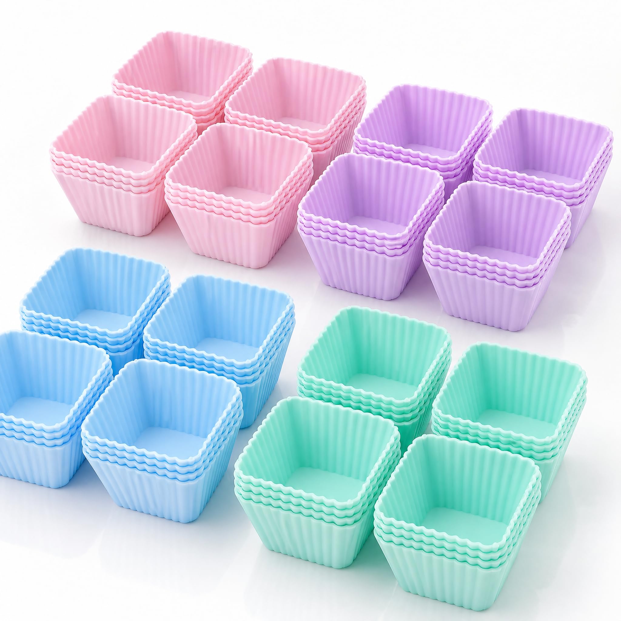 YXHZVON 24 moldes de silicona reutilizables para magdalenas, moldes reutilizables para cupcakes, sin BPA, diámetro de 7,0 cm, altura 3,2 cm (cuadrado)