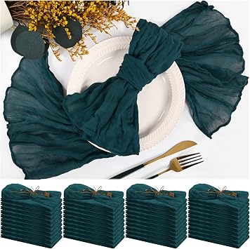 42 Packs Gauze Cheesecloth Napkins 20 x 20 Inch Dark Teal Wrinkled Dinner Napkins Bulk, Rustic Boho Soft Cloth Napkin for Wedding Party Event Dinner Table Decoration