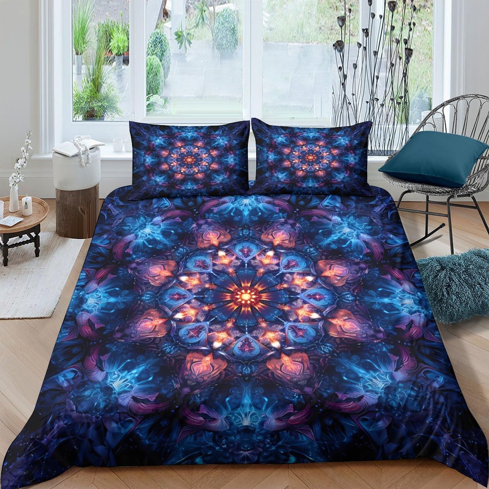 Ctjqhvkz Style-2 3D Printed Mandala Galaxy Fitted Sheet Microfiber Soft Slip-Resistant Cosmic Nebula Bed Cover For Bedroom Dorm Mattress Decor Single（135X200cm）