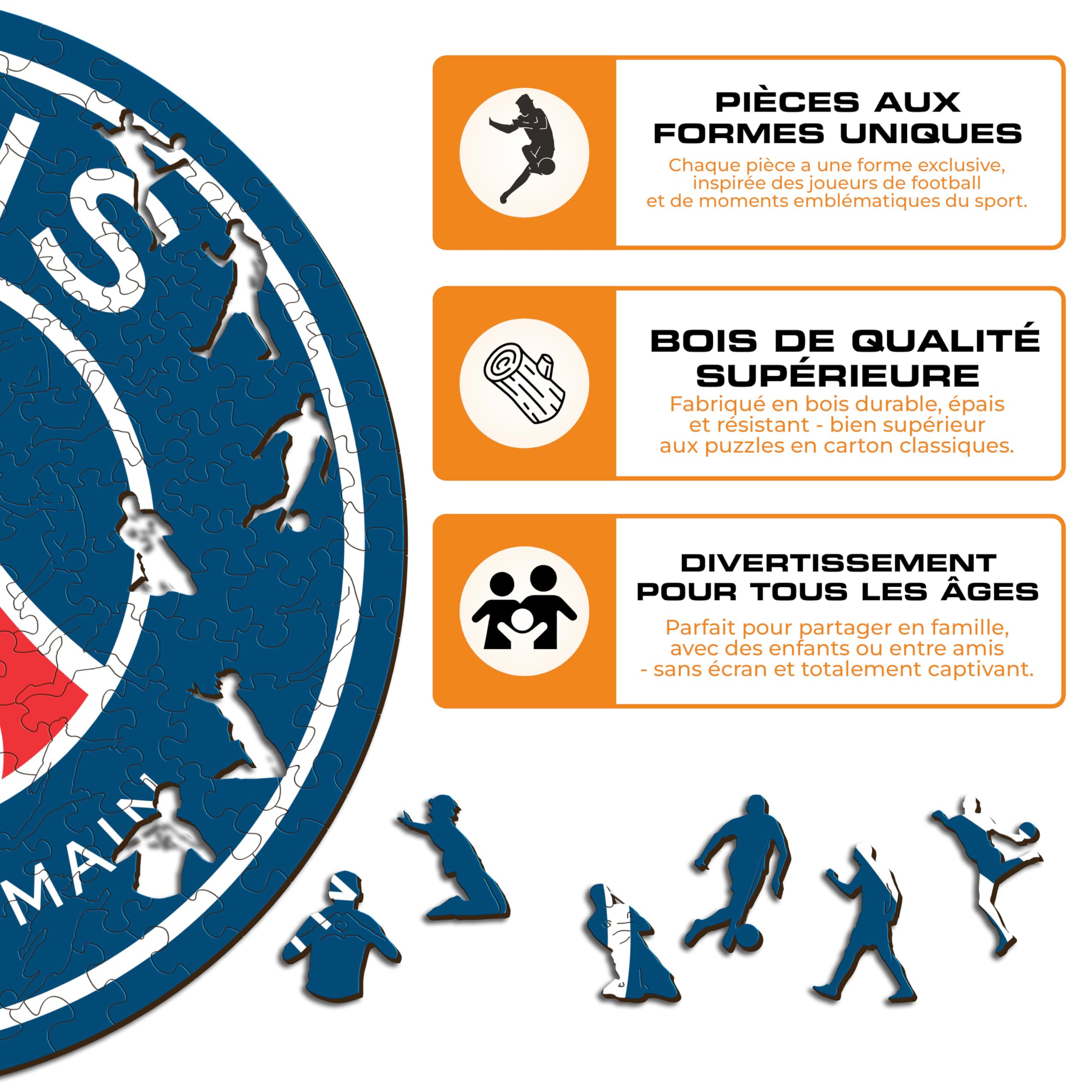 Iconic Puzzles - PSG Logo, puzzle en bois sous licence officielle, 100 % durable, cadeau pour adultes et enfants, taille M, 270 pièces