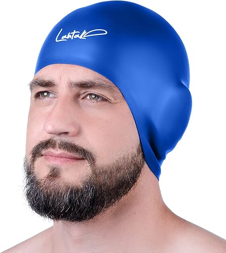 Miniatura 7 de Gorras de natación 3D Gorra de natación con protección para los oídos para mujeres y hombres Silicona, impermeable Se adapta a cabello largo y