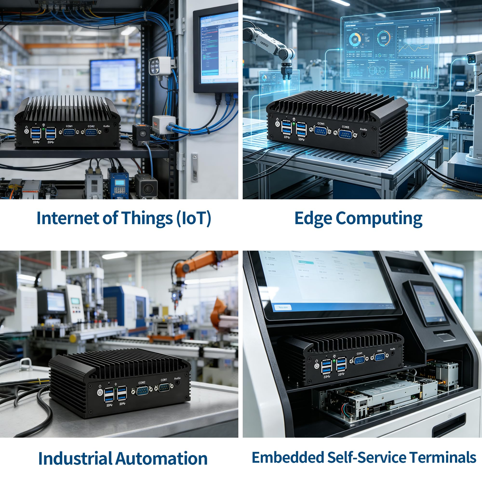 Fanless Mini PC Core i3-7100U, Industrial Computer with 2 x RS232/RS485 COM, Dual Gigabit LAN, Embedded Micro PC, DDR4 32GB RAM NVMe 1TB SSD, HD+VGA, Mini-PCIe, SIM Slot