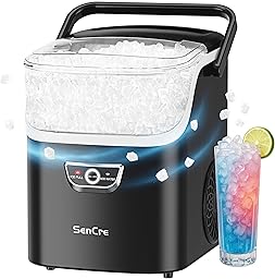 Nugget Ice Maker with Handle, 40lbs/Day Countertop Ice Maker Ready in 5 Mins, Soft Sonic Ice, Auto-Cleaning Ice Makers Portable Ice Machine for Home Kitchen Office Party & Large Families
