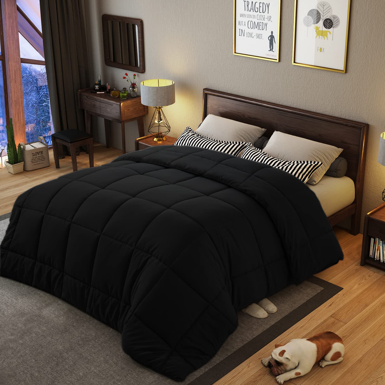 Black Oversized King Comforter 120x120,Luxurious All Season Cooling