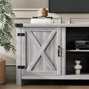 YESHOMY Modern Farmhouse TV Stand with Barn Door for 65 Inch TV, Gray Wash