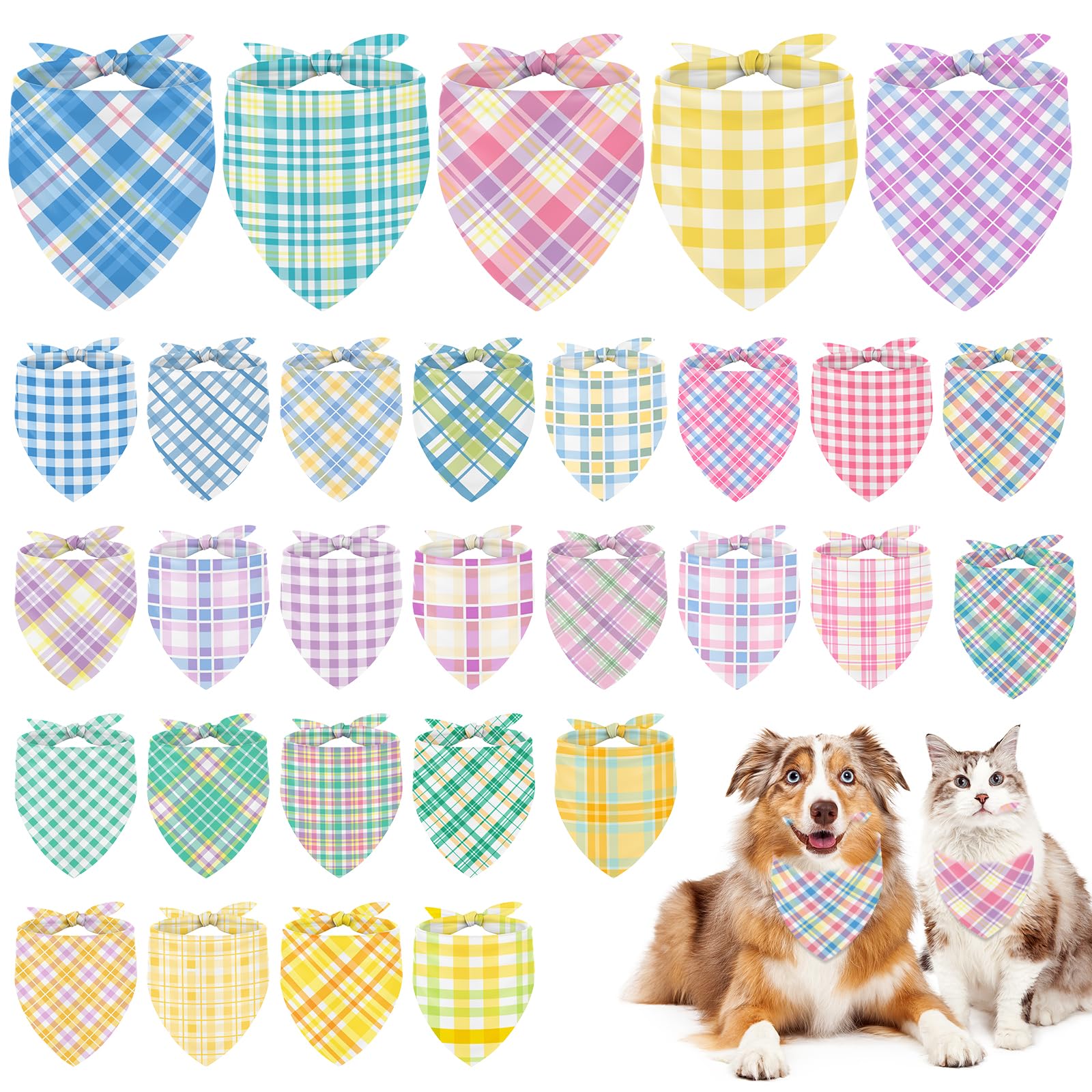 JarThenaAMCS Hundehalstuch, dreieckig, verstellbar, bunt, für Frühling, mittelgroße und große Katzen, Pastellfarben, 60 Stück