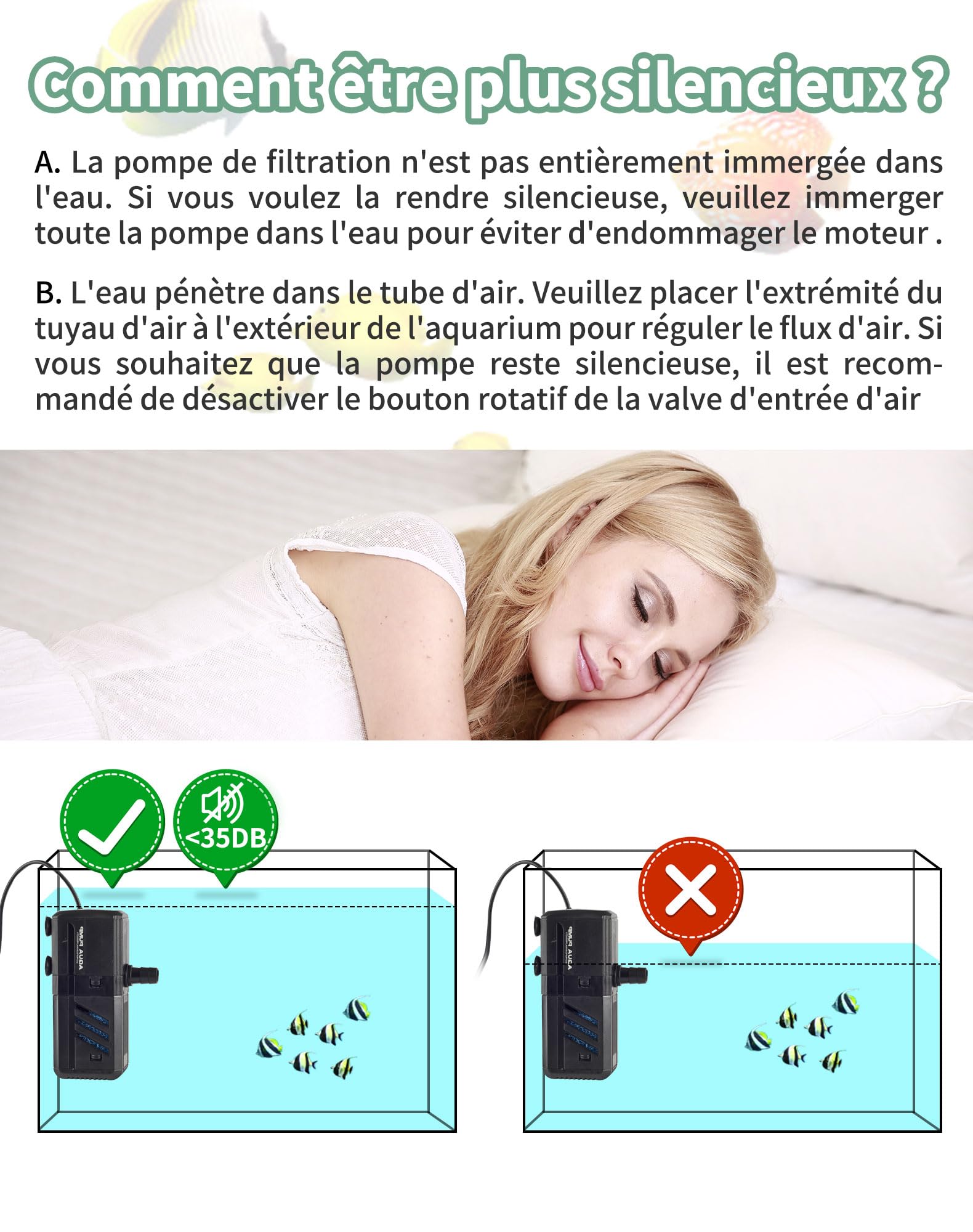 Filtre Intérieur Aquarium 500L/H 6W Pompe Aquarium Réglable à Débit d’Eau Filtre Interne pour Aquarium de 30 à 500L avec Éponges Filtrantes pour Poisson