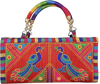 Clutch Bags for Women Rajasthani Hand Embroidered Jaipuri Art indian Sling Bag Red Cluches Hand Bag for Wedding Party Gifts