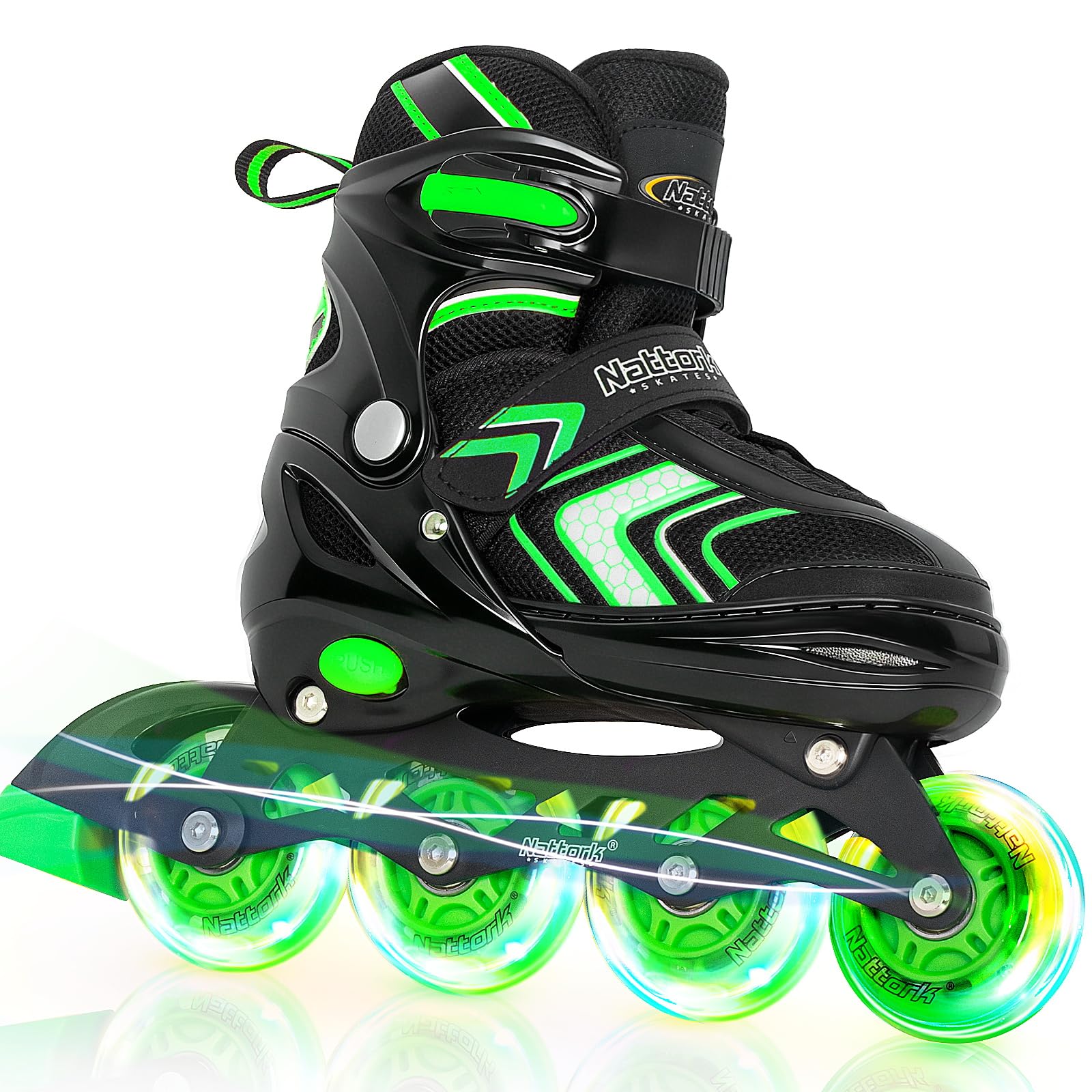 Adjustable Inline Skates for Girls, Girls Roller Skates for Kids Ages 8-12, Roller Skates with All Light up Wheels for Youth, Green