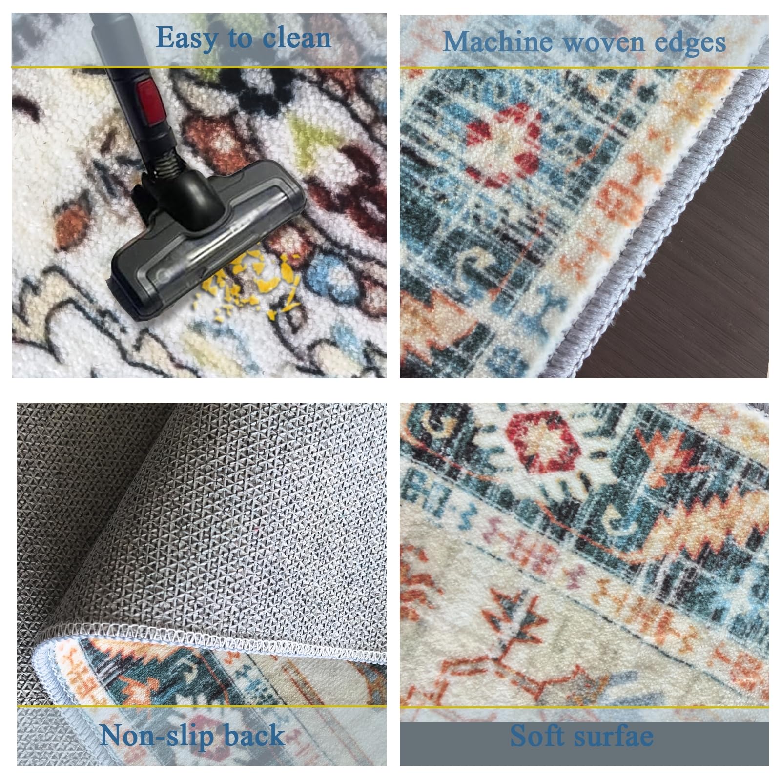 ge Niebieski dywan 1,5 m, antypoślizgowy, zmywalny, retro, design, dywan do korytarza, kuchni, wejścia, miękki dywanik do salonu i sypialni, 60 x 150 cm
