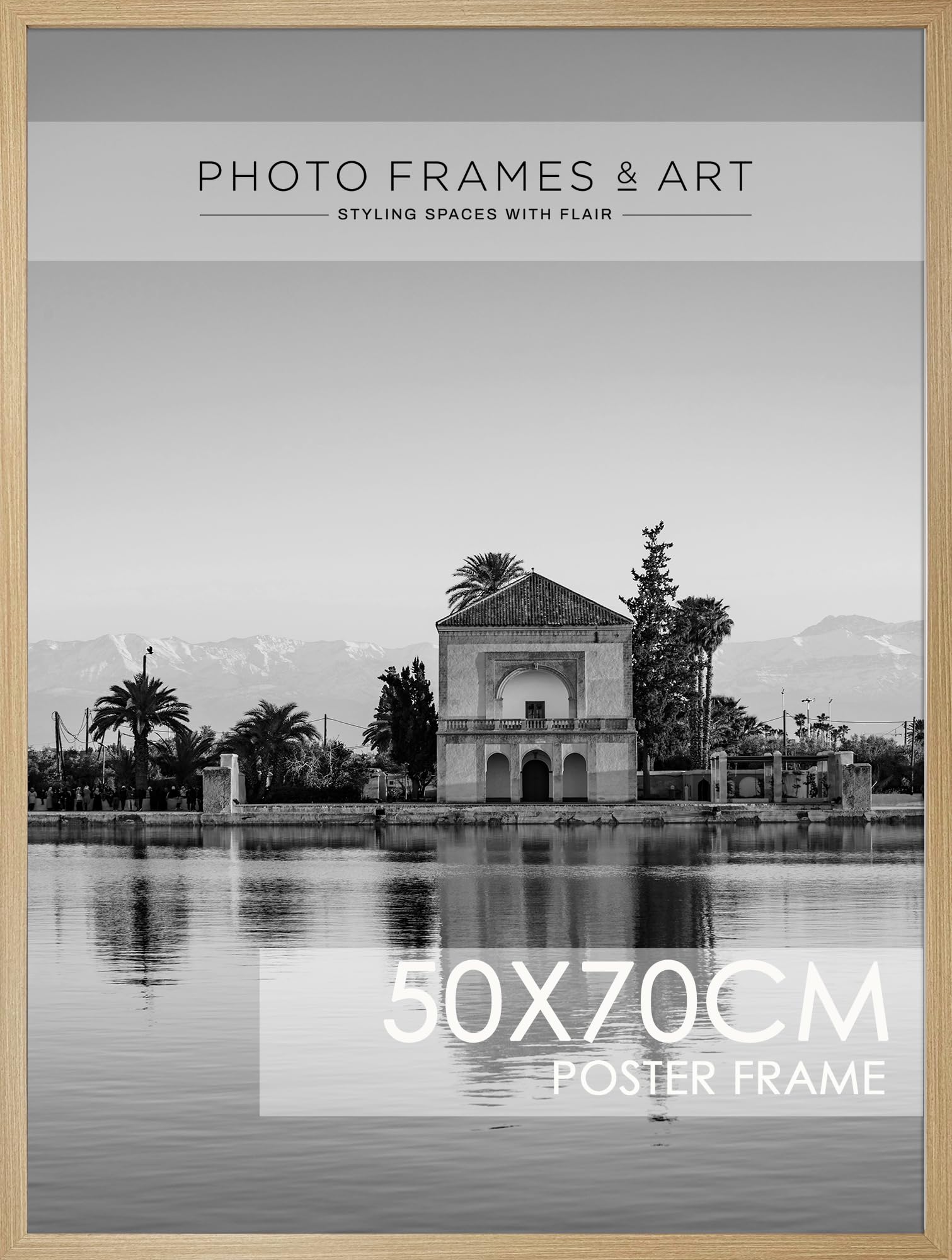 pf+a REAL WOOD Large 50x70cm Poster Frame - 50cm x 70cm Oak Effect Frame For Posters and Prints - Wall Mountable