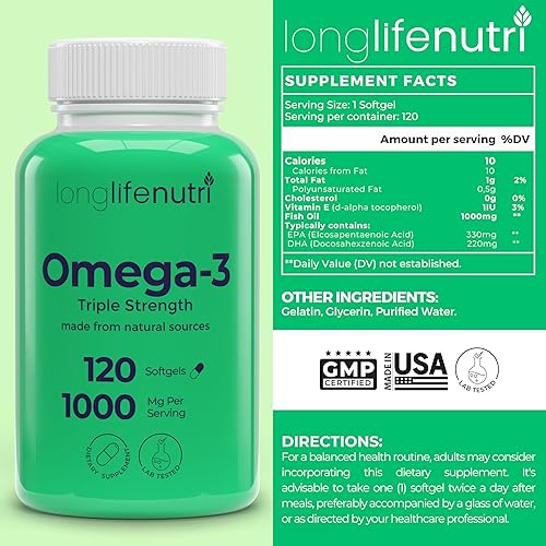 Miniatura 2 de Aceite de pescado Omega 3 de 1000 mg y monolaurina de 1500 mg - Alto EPA y DHA, apoyo inmunológico y digestivo, 120 cápsulas blandas + 200 cápsulas