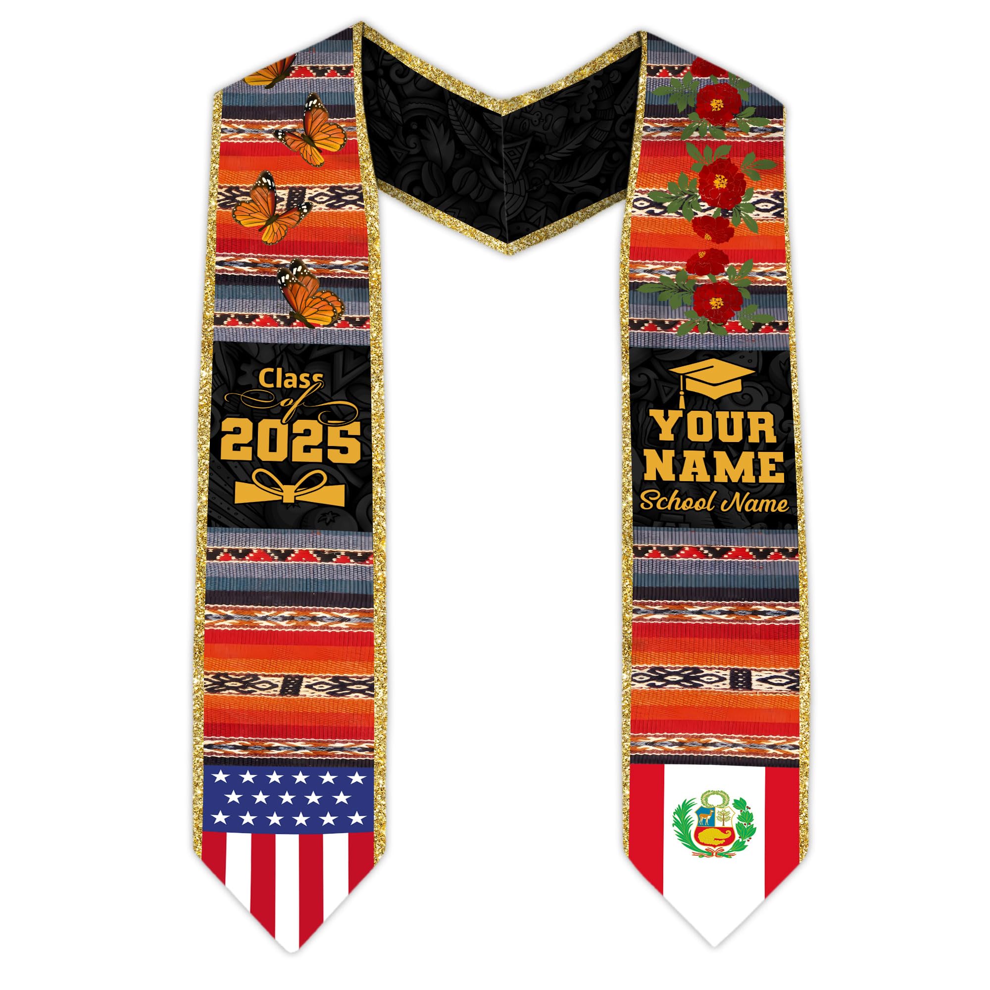 MonkeyVan Peruvians Graduation Sash, Peru Graduation Stole Custom Personalized Peruvians American Flag Graduation Sash 2025 Style 16