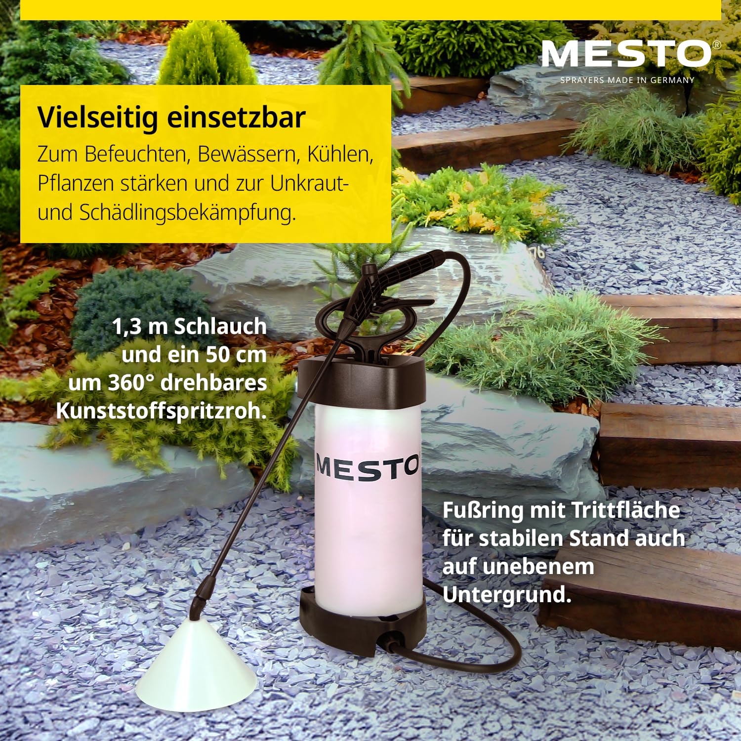 MESTO Flori Organic Pulvérisateur à pression 5 l avec tube d'extension MESTO de 45 cm | Pulvérisateur 3 bar | Vaporisateur de jardin | Vaporisateur à pompe pour la protection des plantes à acide