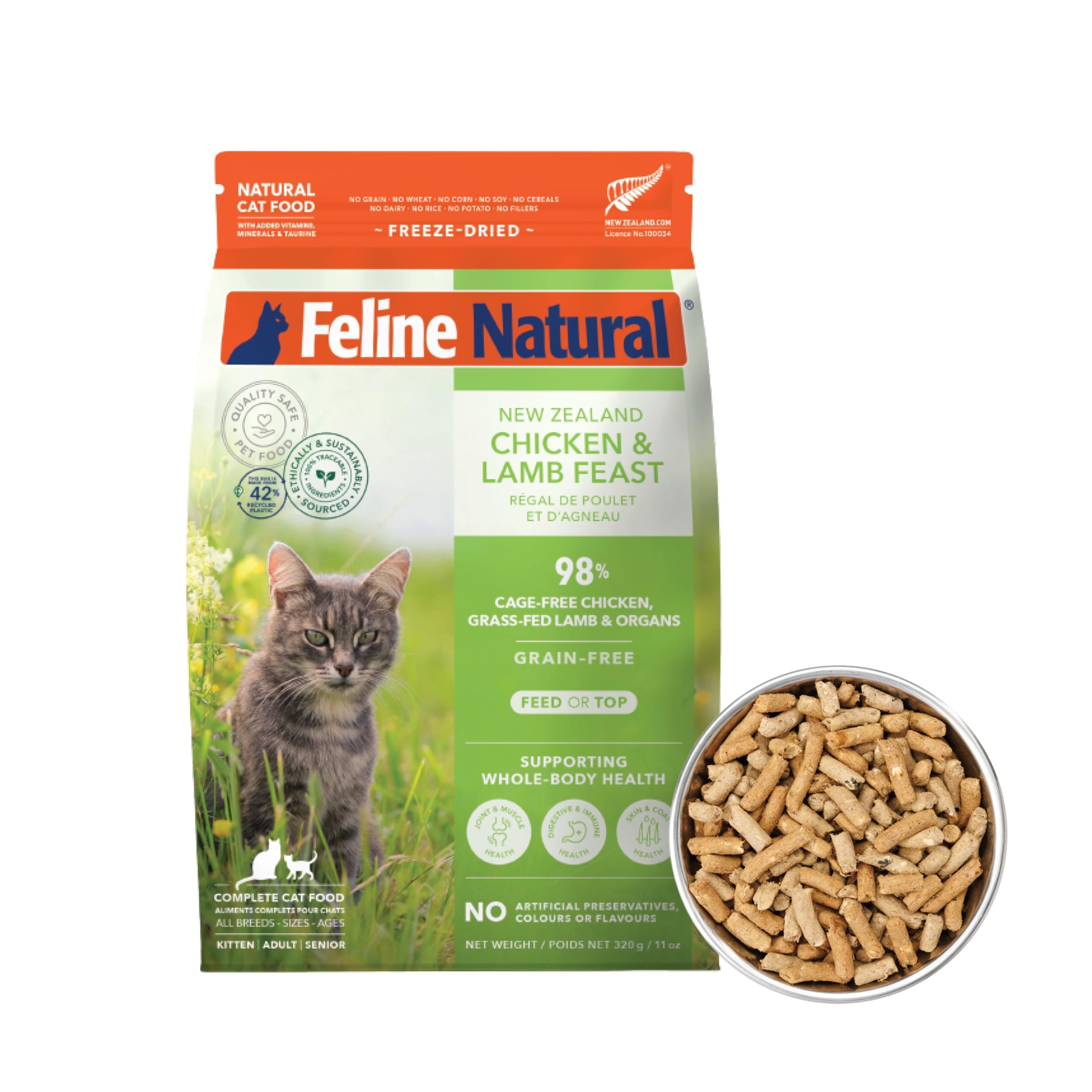 Grain-Free Freeze Dried Cat Food, Chicken & Lamb 11oz