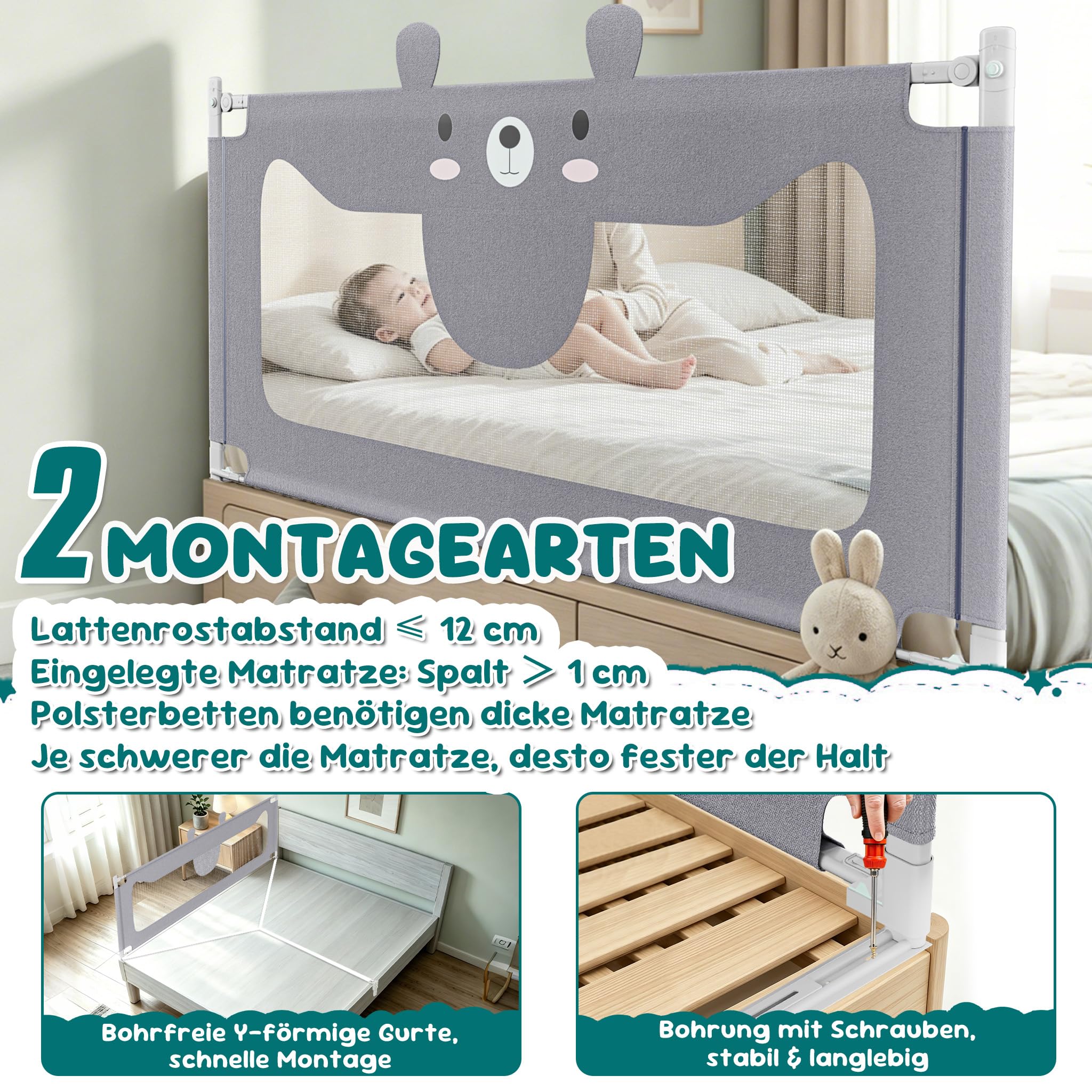 LARS360 Barrière de lit pour enfant - Réglable en hauteur - 180 cm
