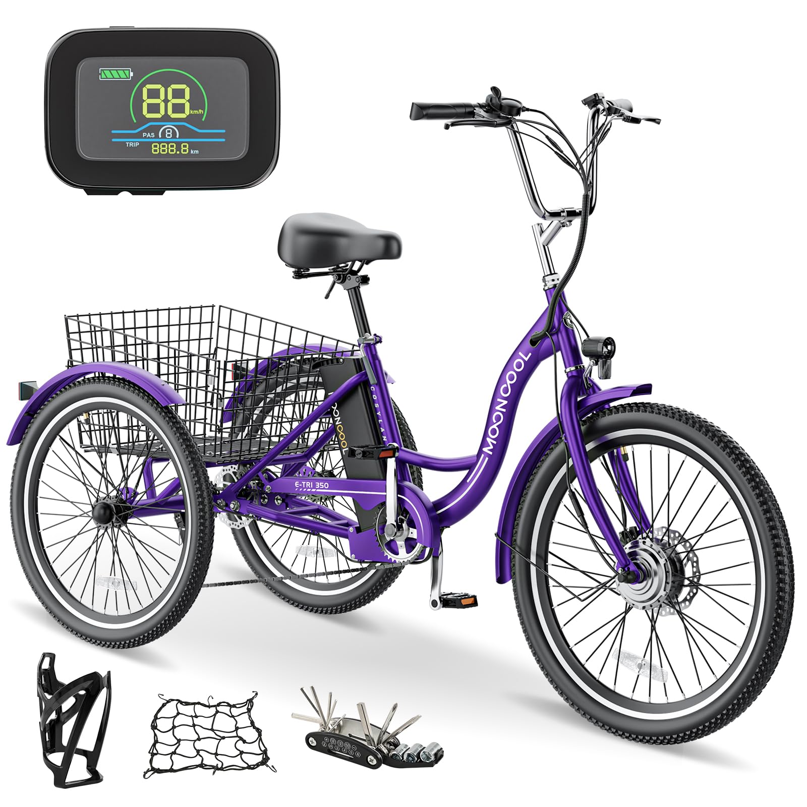 NAIZEAElectric Tricycle Adult Electric Bicycles, 350W 36V Electric Trike, 24" 26" 3 Wheel Electric Bike Ebike E Bicycle with Removable Battery, Motorized Trike with Basket for Women Men
