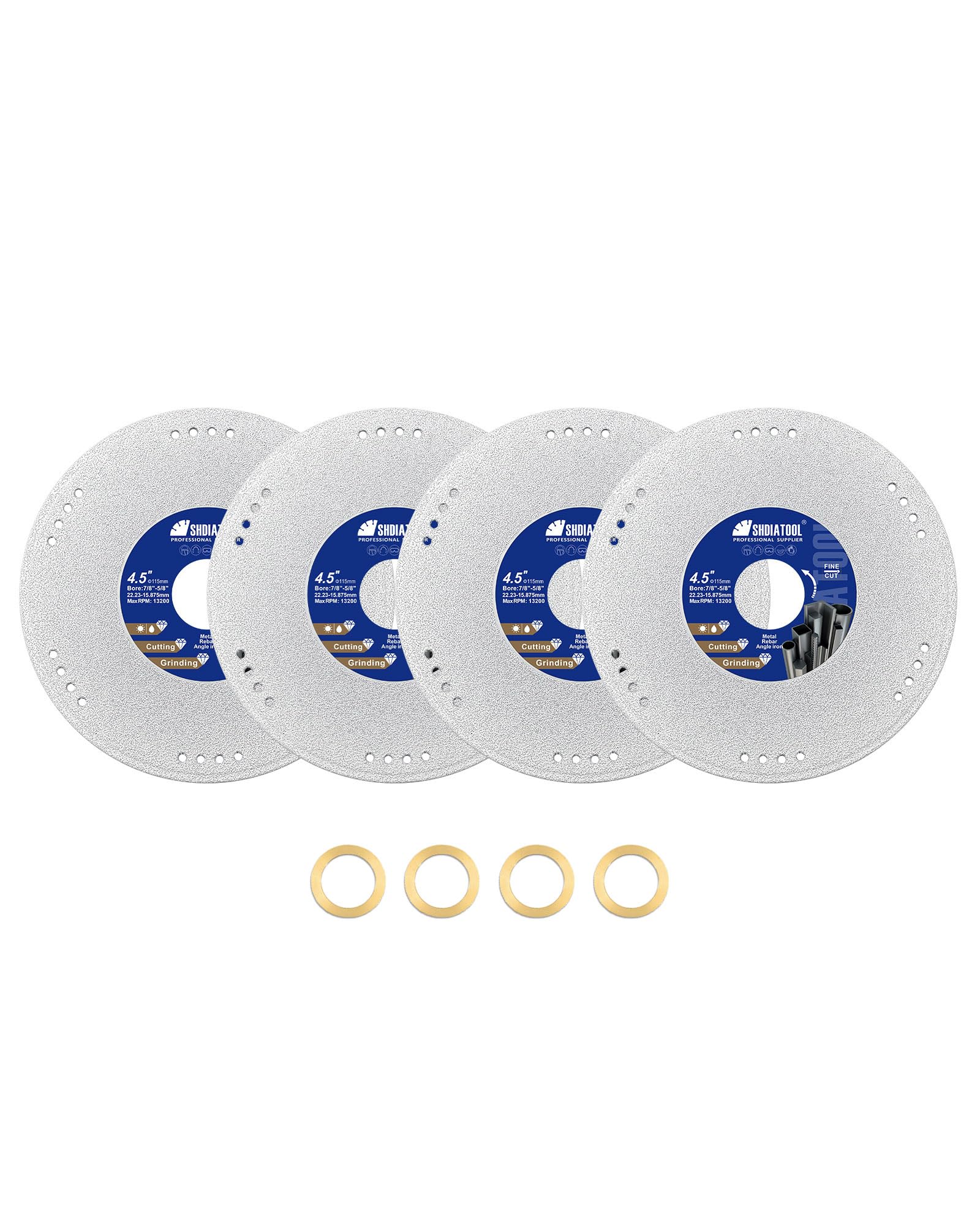 SHDIATOOL 115mm Disco Diamante para Metal - 22,23/15,875mm Discos Corte x 4