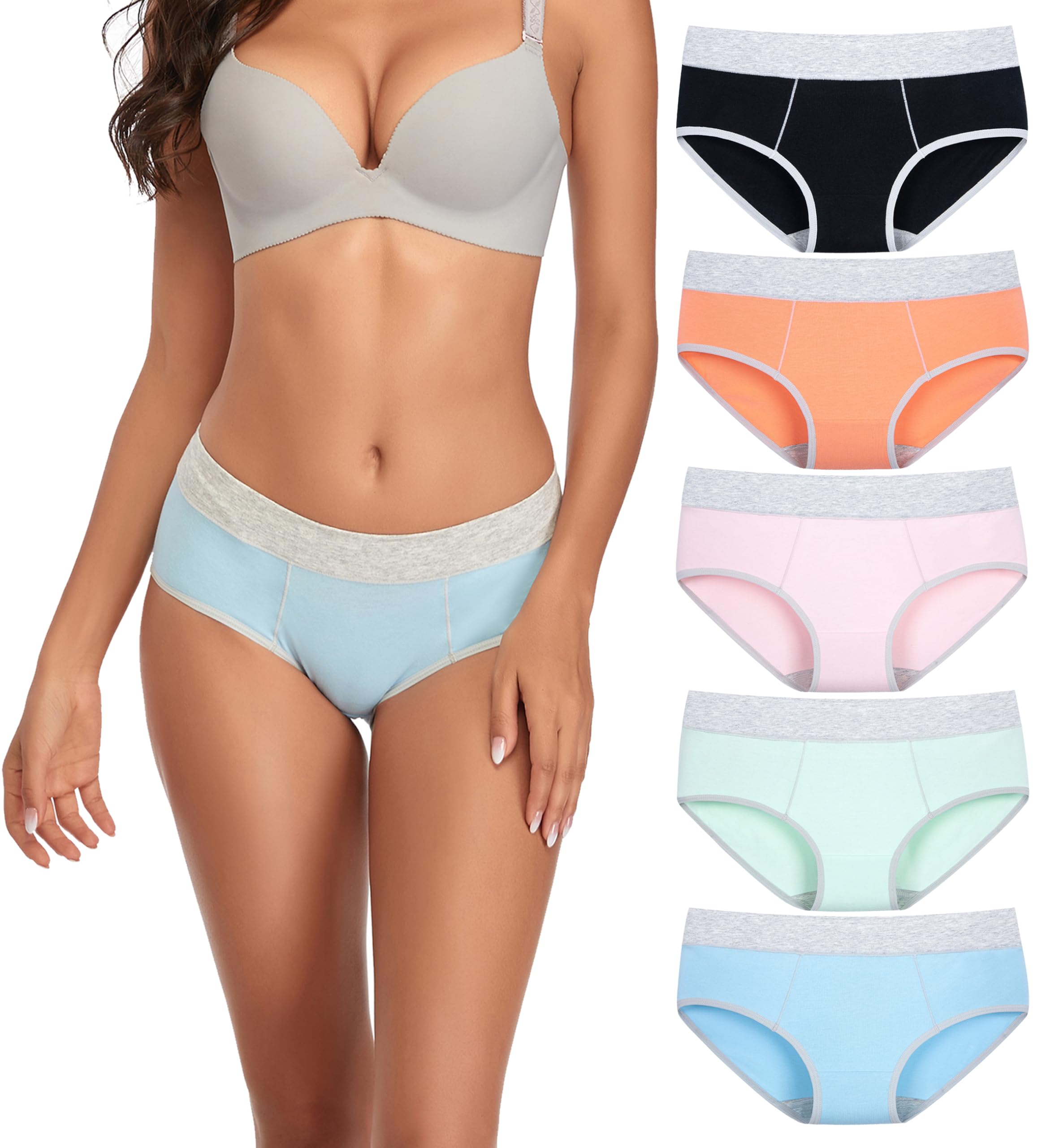 Womens Underwear Cotton Knickers Packs Mid Rise Panties Ladies Girls Full Coverage Basic Briefs-image-7