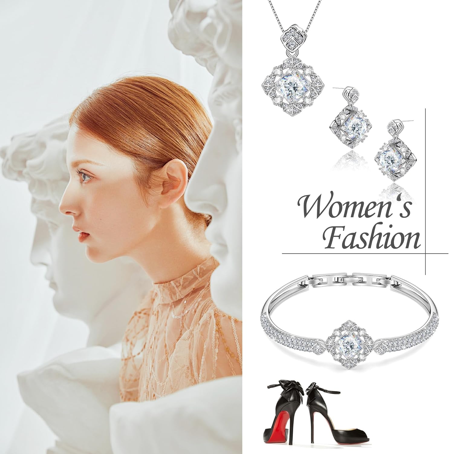 Blissful Angel Womens Jewelry Set Bracelet Necklace and Earrings Sets Crystal Jewelry Set For Wife Girlfriend Or Mothers Idea Gift For Special Women in Life (White) - Image 4