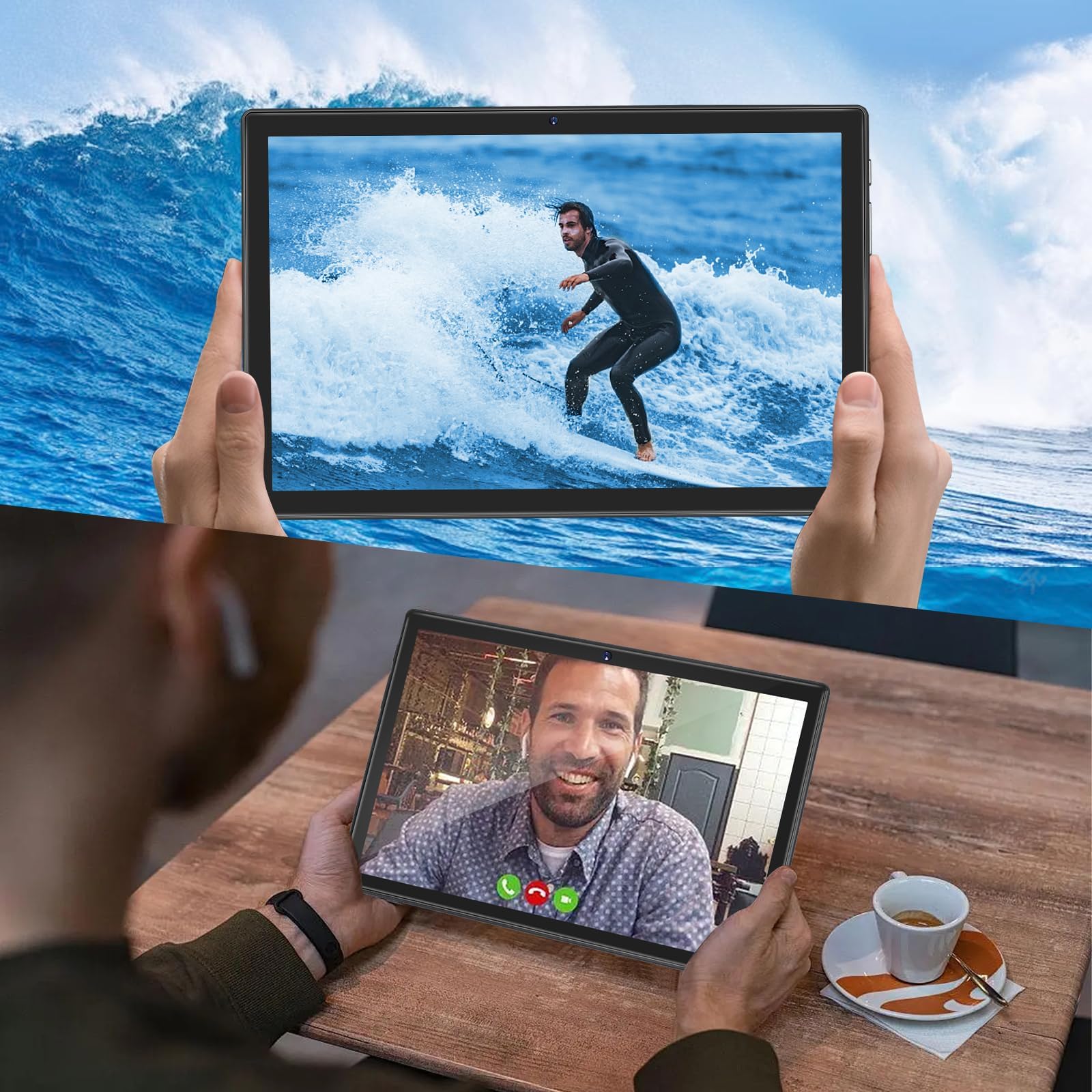 fezawio Tablet Android da 10 pollici, 12 GB RAM + 128 GB ROM, processore Octa-Core con custodia protettiva