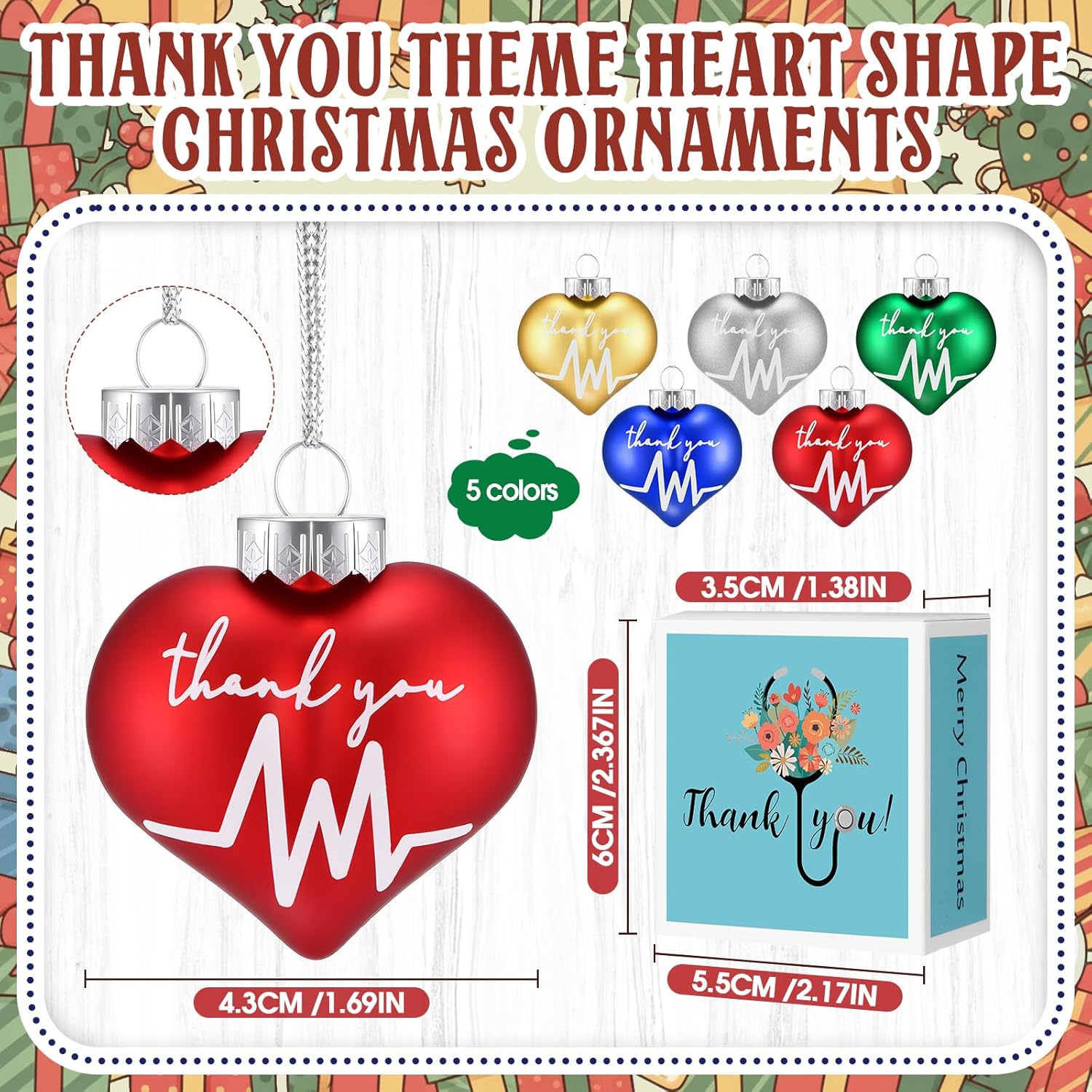 15 Sets Nurses Christmas Ornaments Bulk Christmas Heart Hanging Ornaments Decor with Motivational Gift Box Thank You Gift for Nursing Practitioner Assistant Doctor Office Decoration - Image 2